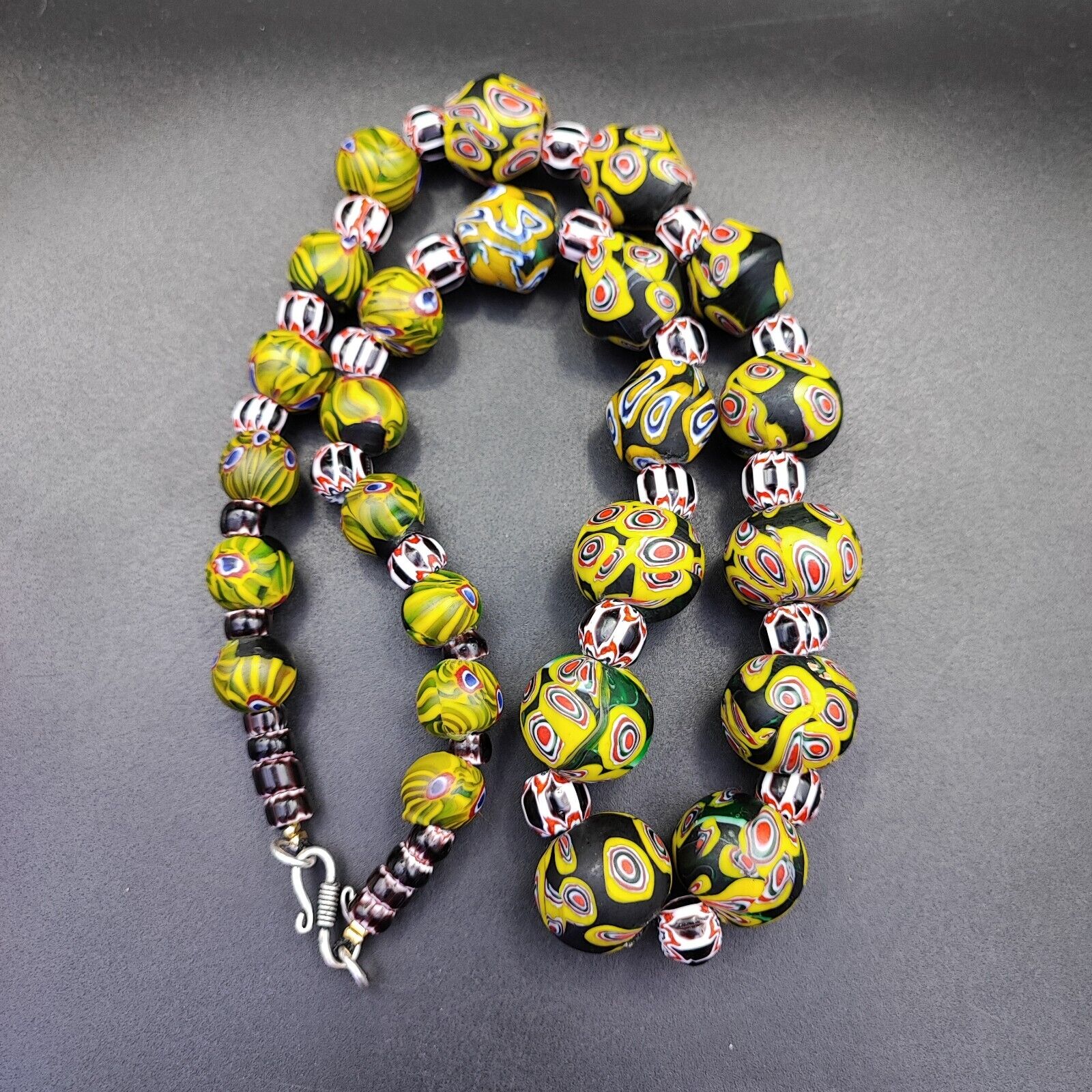 Vintage Venetian Style chevron Old trade Glass Beads Necklace NDS-3