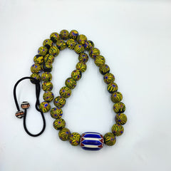 Very Unique Vintage Venetian Style Old Blue Chevron Glass Beads Long Strand