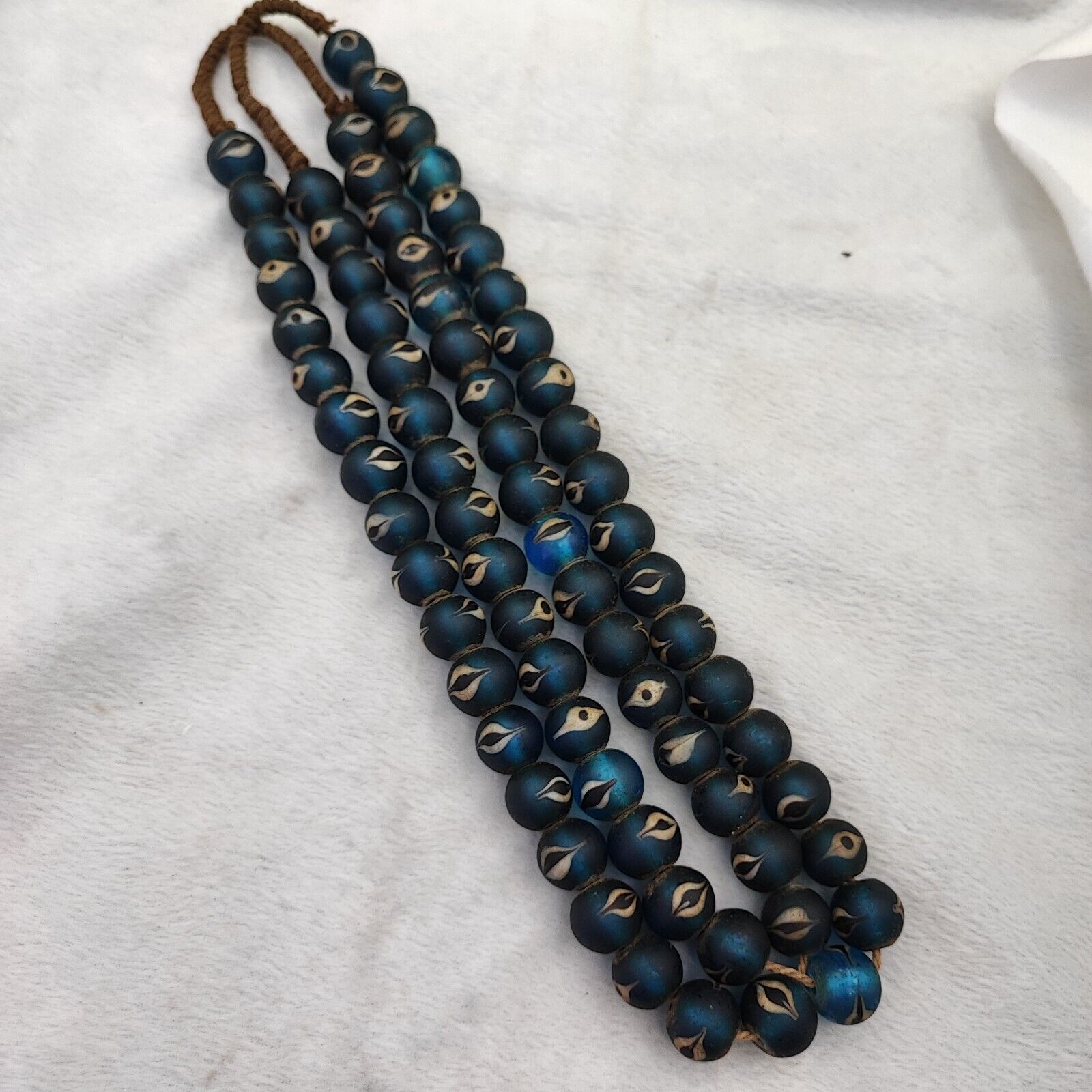 Unique Vintage Venetian Style eyes Blue Glass Beads Long Strand