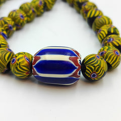 Very Unique Vintage Venetian Style Old Blue Chevron Glass Beads Long Strand