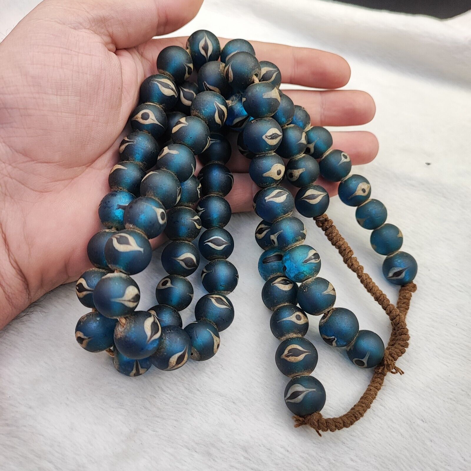 Unique Vintage Venetian Style eyes Blue Glass Beads Long Strand