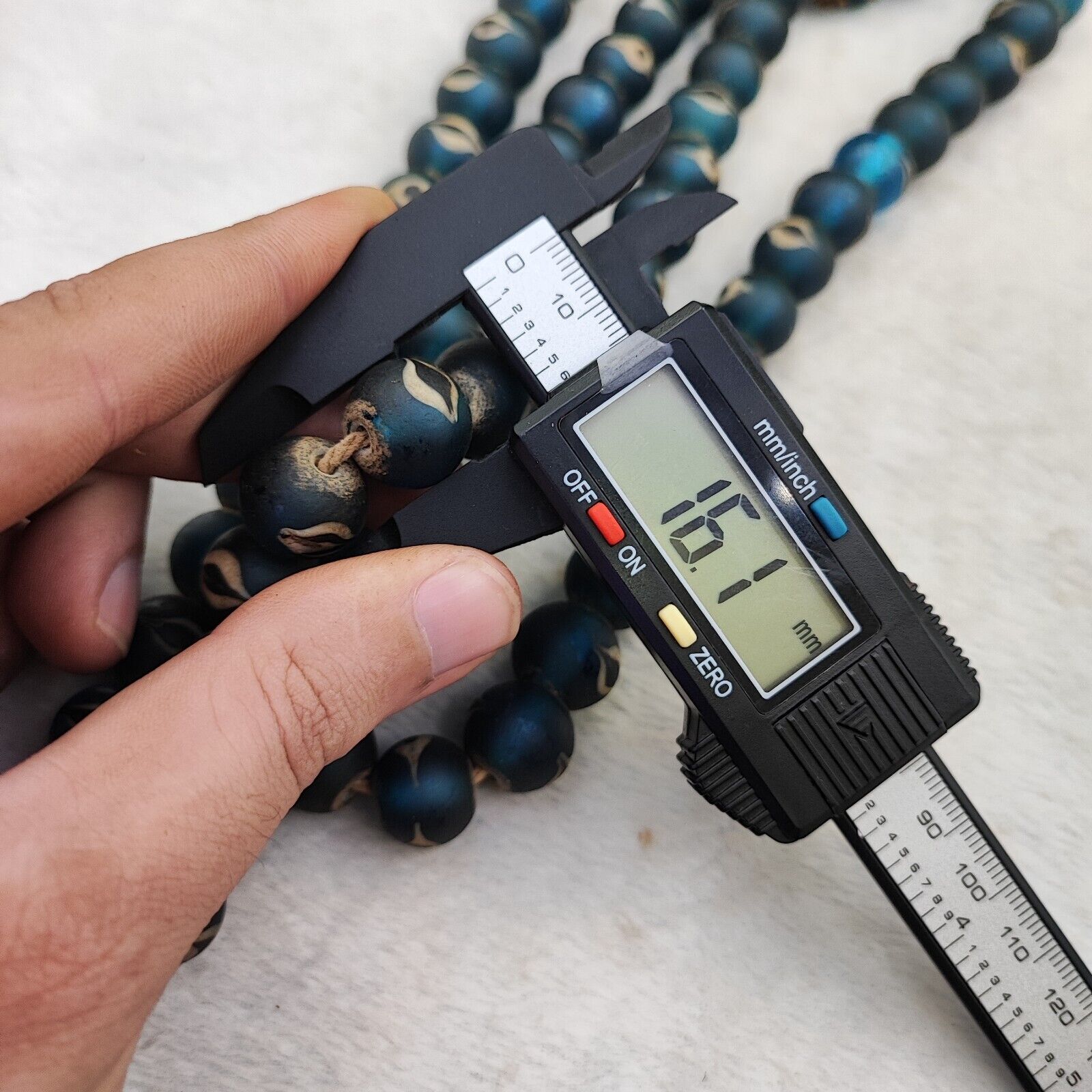 Unique Vintage Venetian Style eyes Blue Glass Beads Long Strand