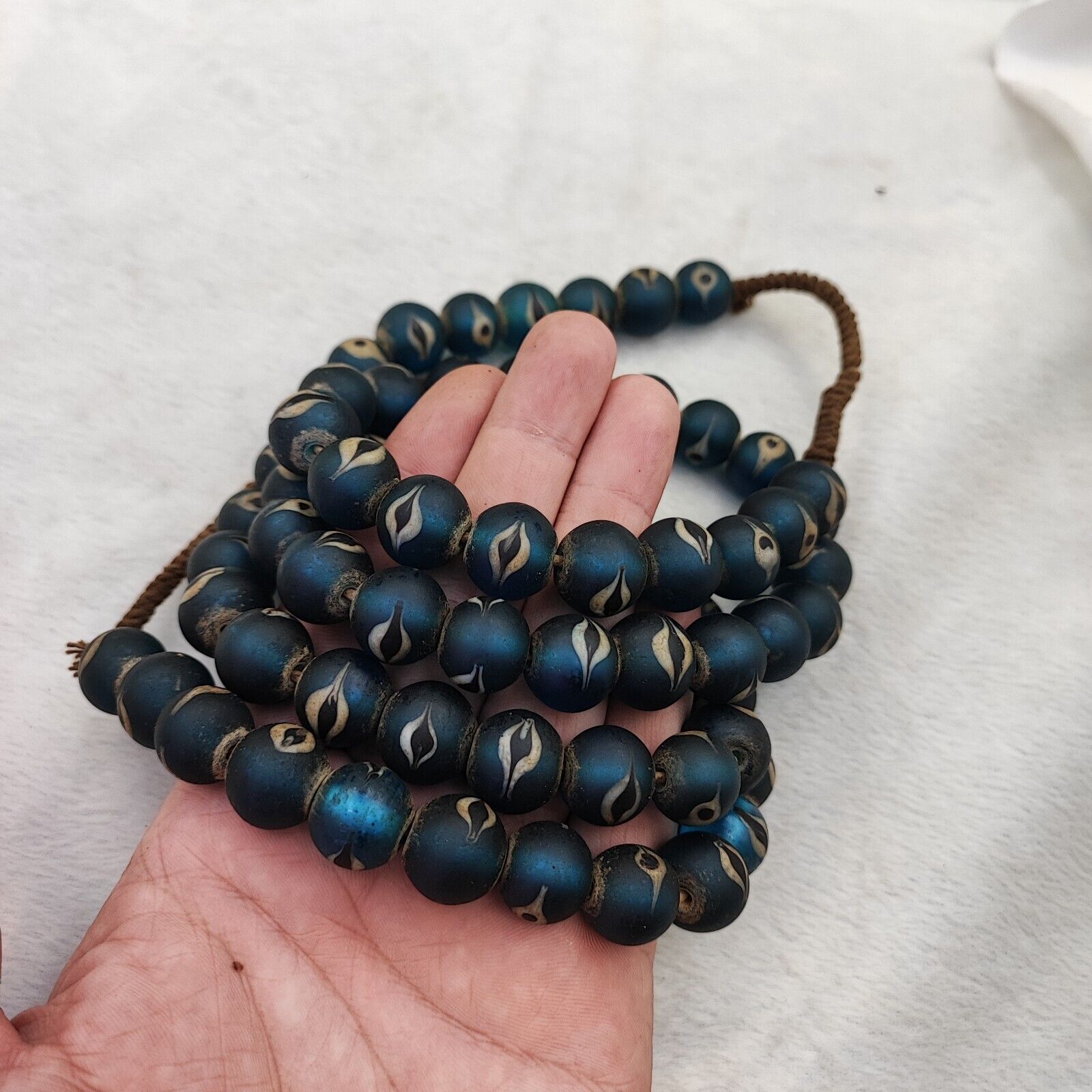 Unique Vintage Venetian Style eyes Blue Glass Beads Long Strand