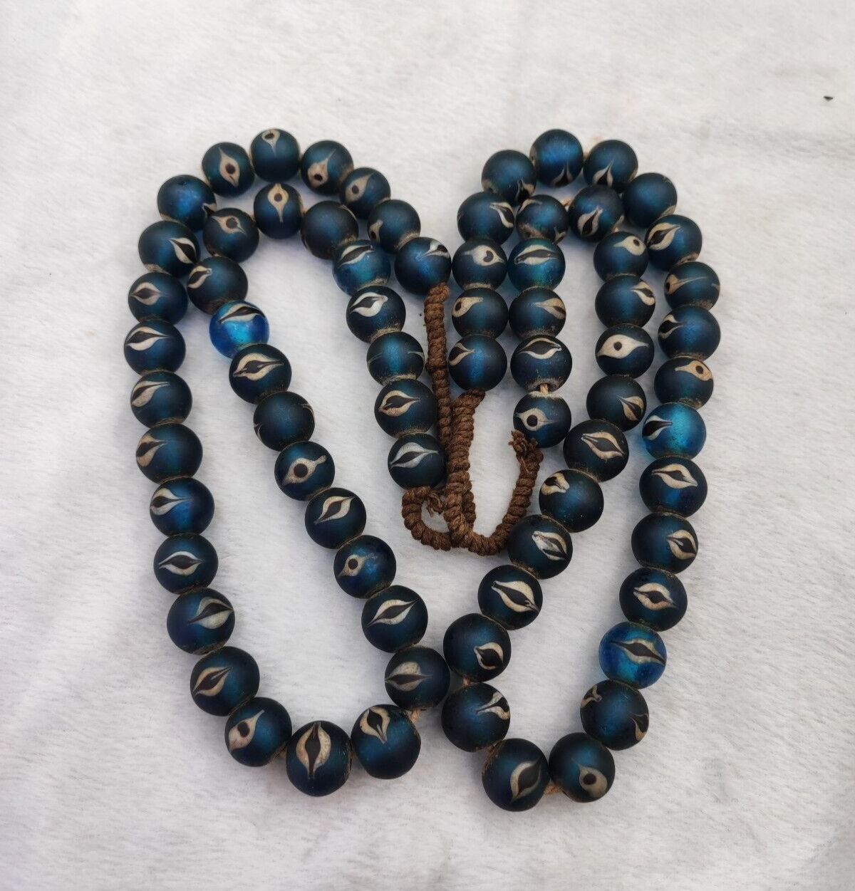 Unique Vintage Venetian Style eyes Blue Glass Beads Long Strand
