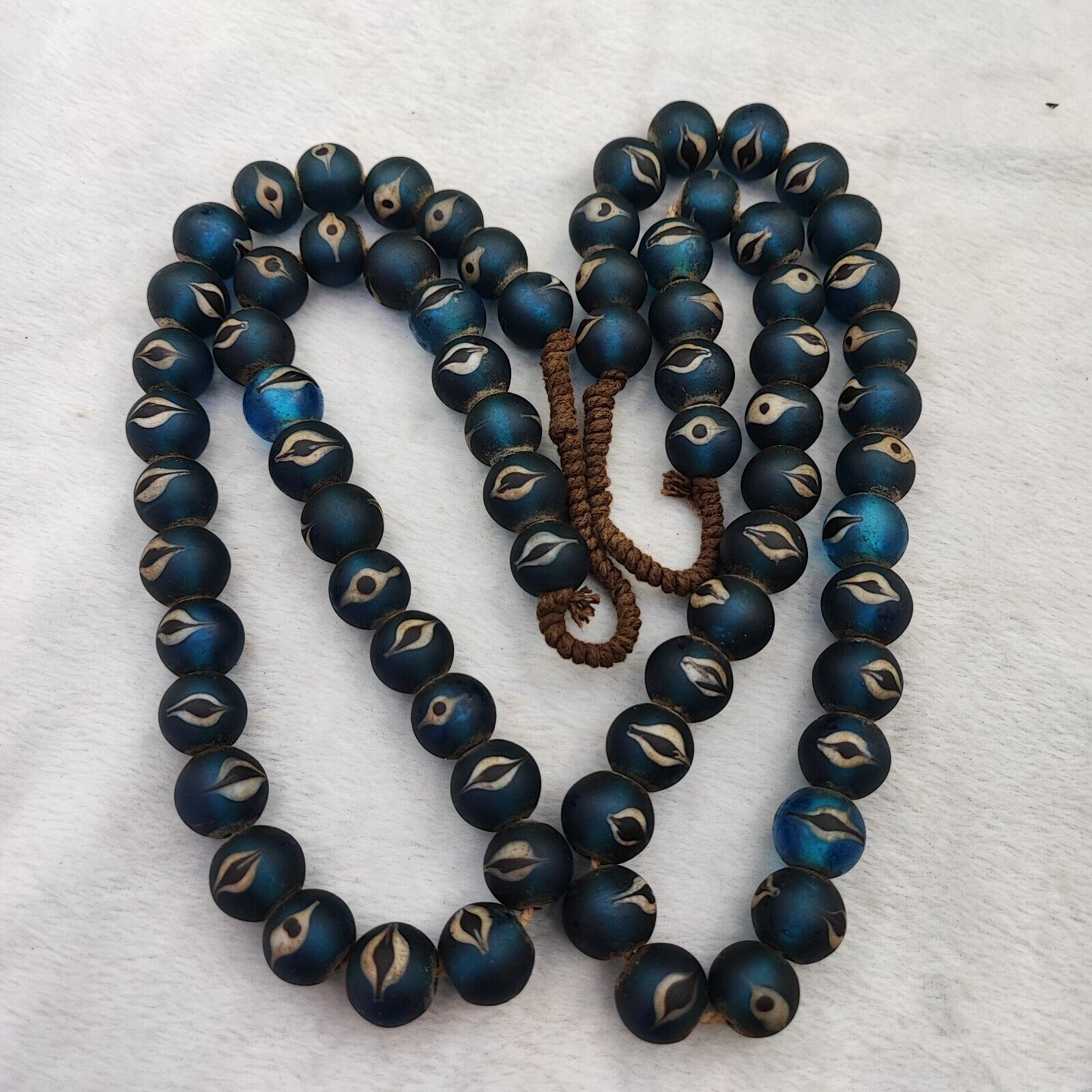 Unique Vintage Venetian Style eyes Blue Glass Beads Long Strand