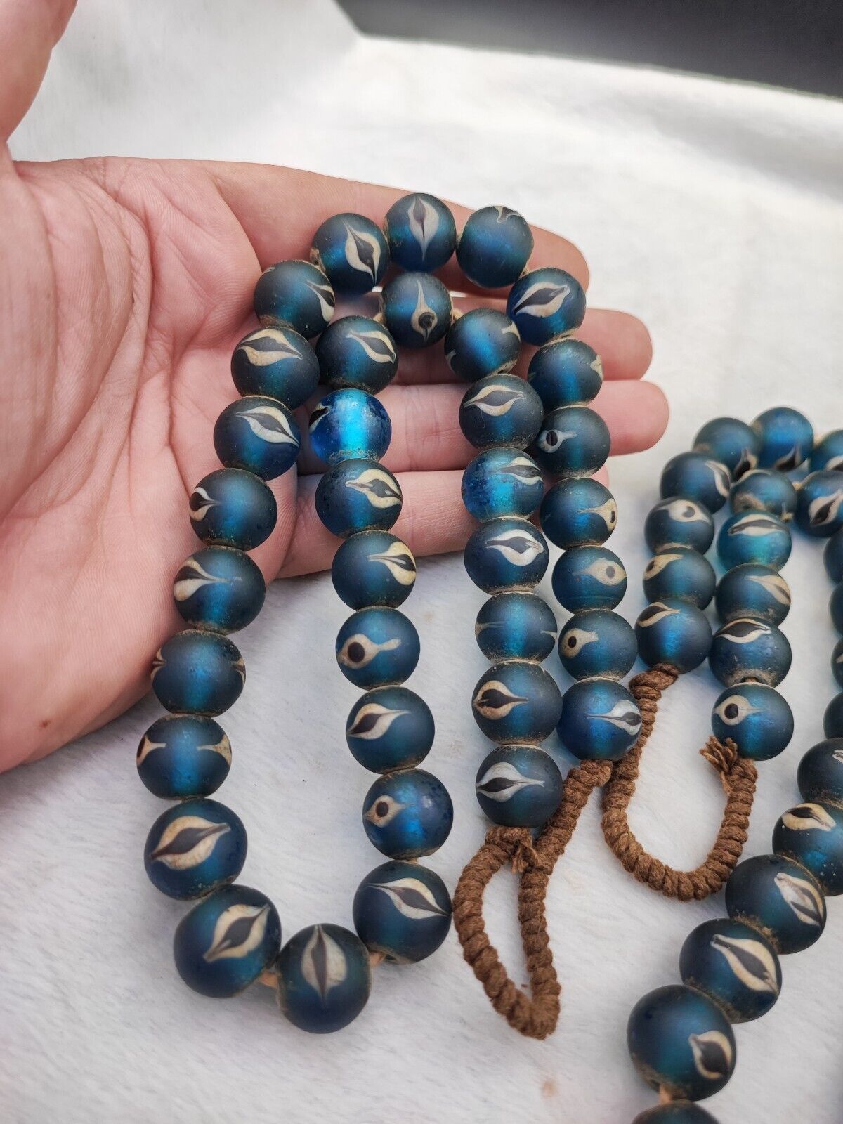 Unique Vintage Venetian Style eyes Blue Glass Beads Long Strand
