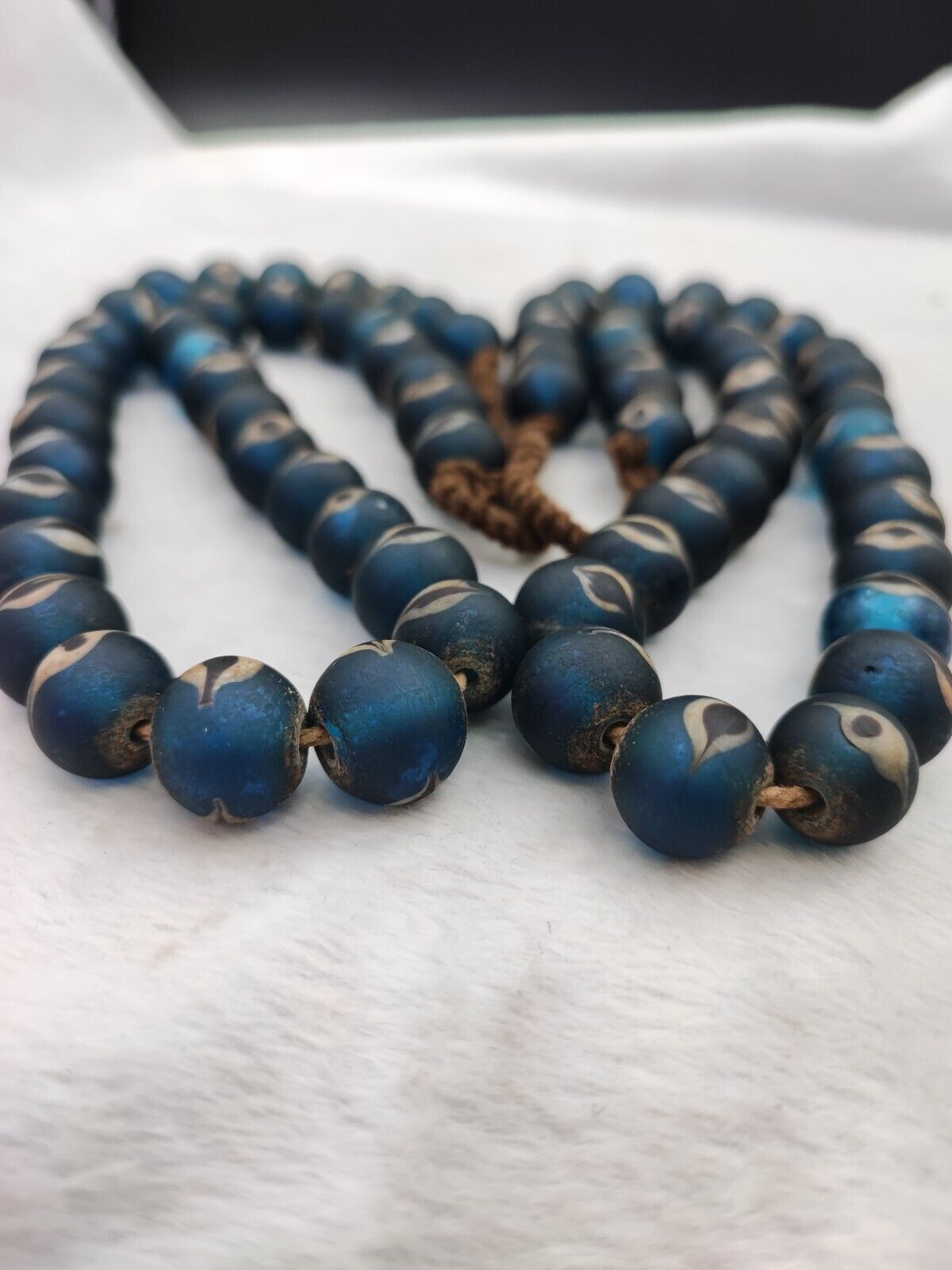 Unique Vintage Venetian Style eyes Blue Glass Beads Long Strand