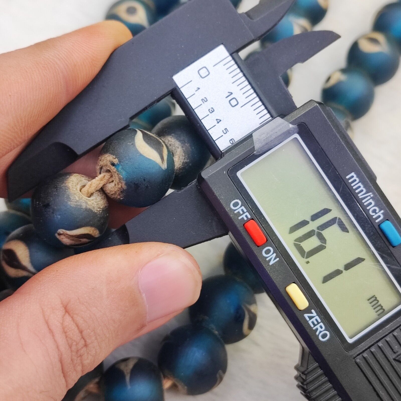 Unique Vintage Venetian Style eyes Blue Glass Beads Long Strand