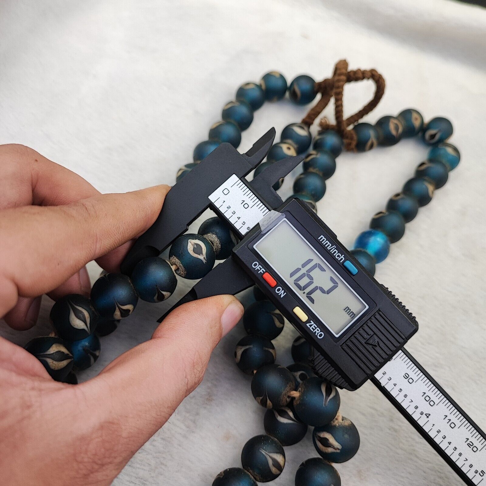 Unique Vintage Venetian Style eyes Blue Glass Beads Long Strand