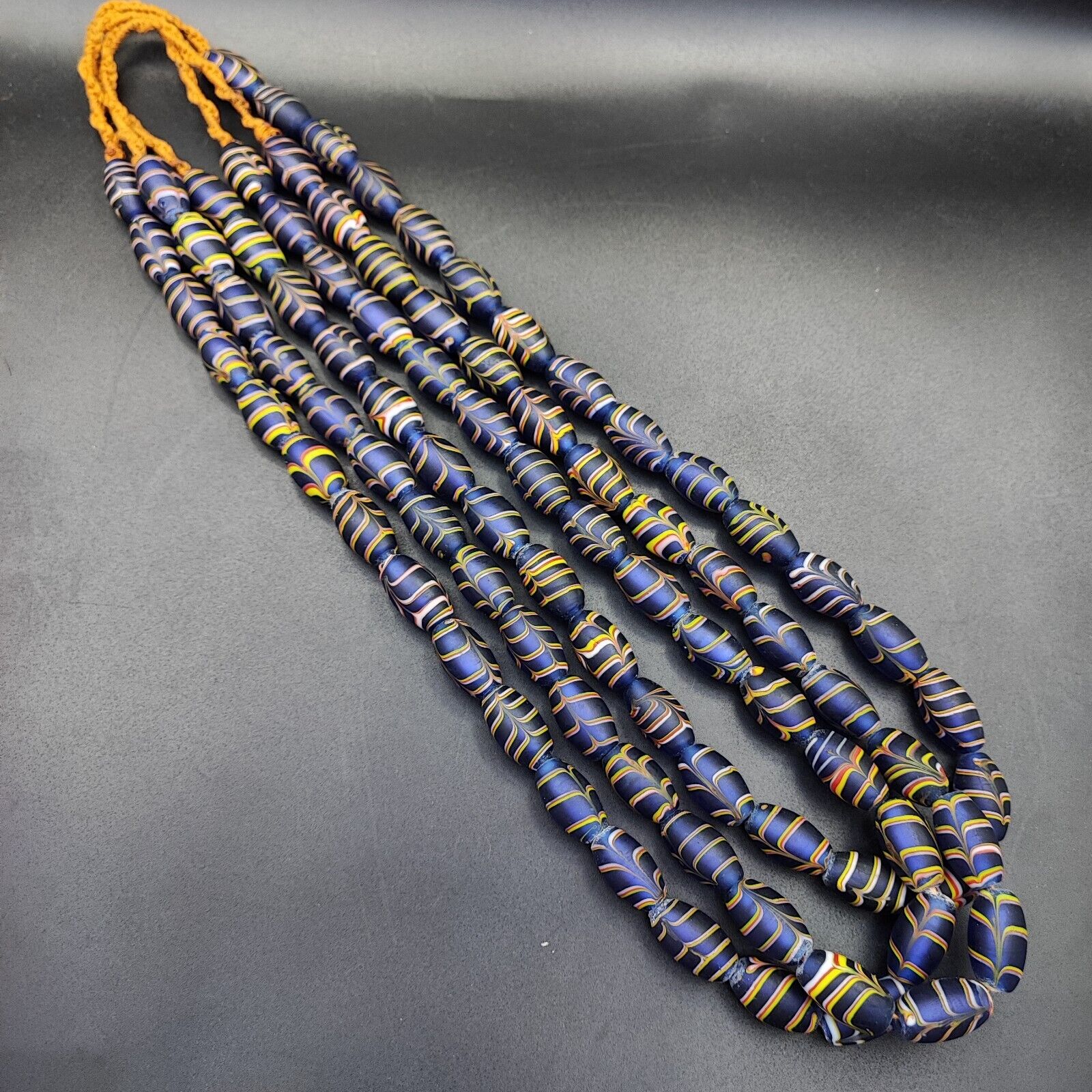 Vintage Venerano ART Fancy  Feather Beads 18x9.5MM  GLASS BEADS 24" Necklace