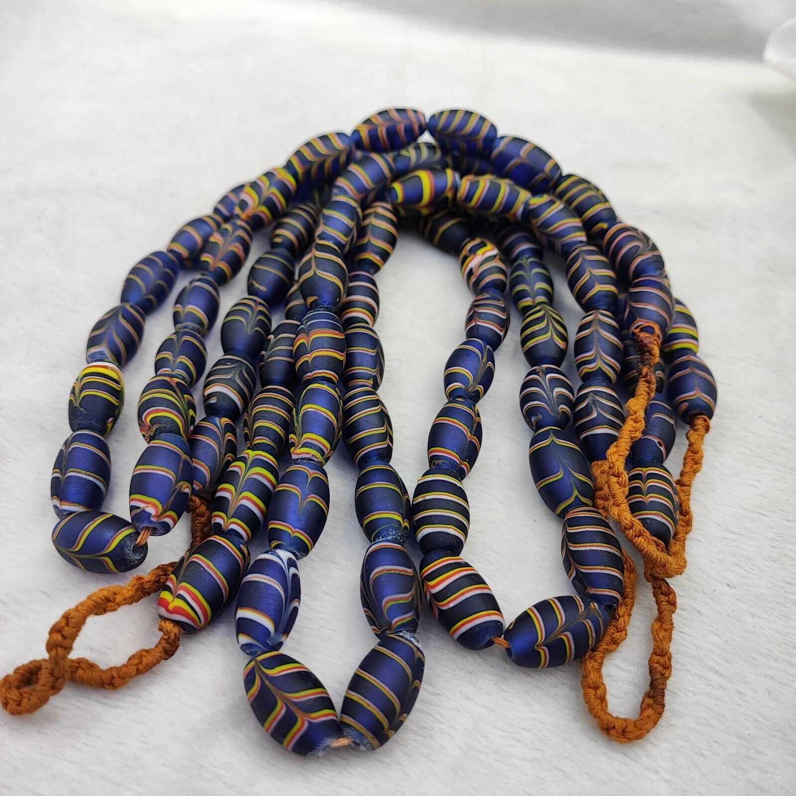 Vintage Venerano ART Fancy  Feather Beads 18x9.5MM  GLASS BEADS 24" Necklace