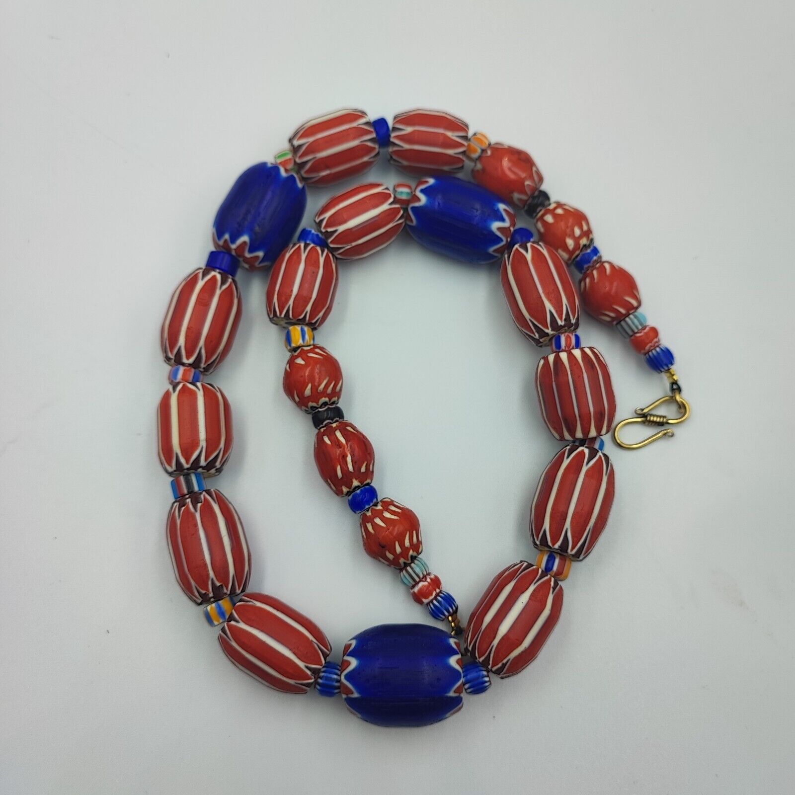 Vintage Venetian Style beads Old multi Glass Chevron Beads Long Strand Necklace