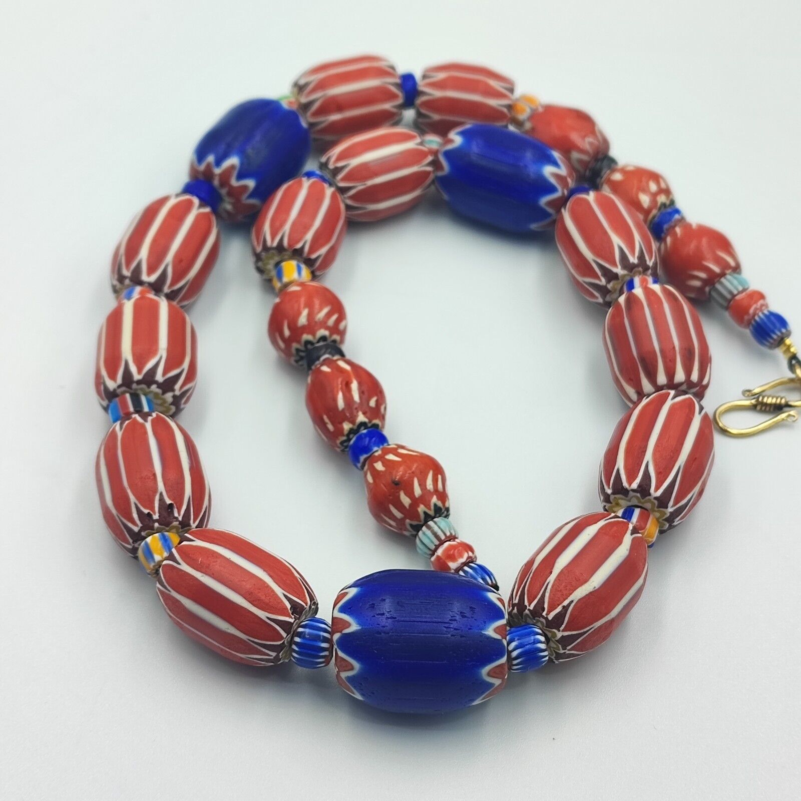Vintage Venetian Style beads Old multi Glass Chevron Beads Long Strand Necklace