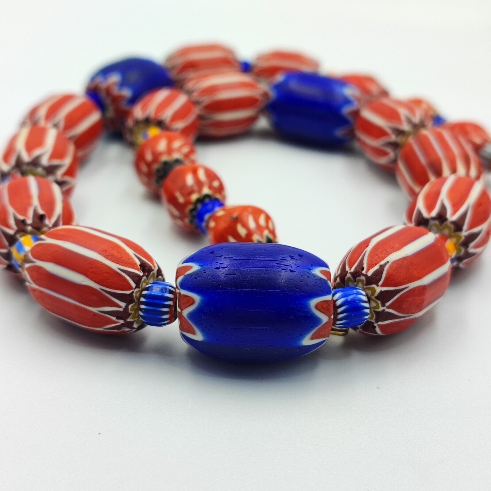 Vintage Venetian Style beads Old multi Glass Chevron Beads Long Strand Necklace