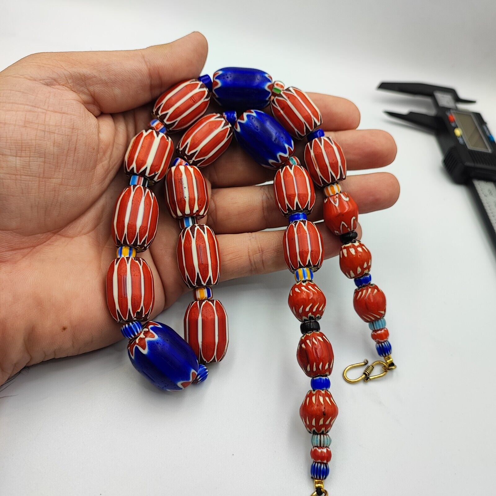 Vintage Venetian Style beads Old multi Glass Chevron Beads Long Strand Necklace