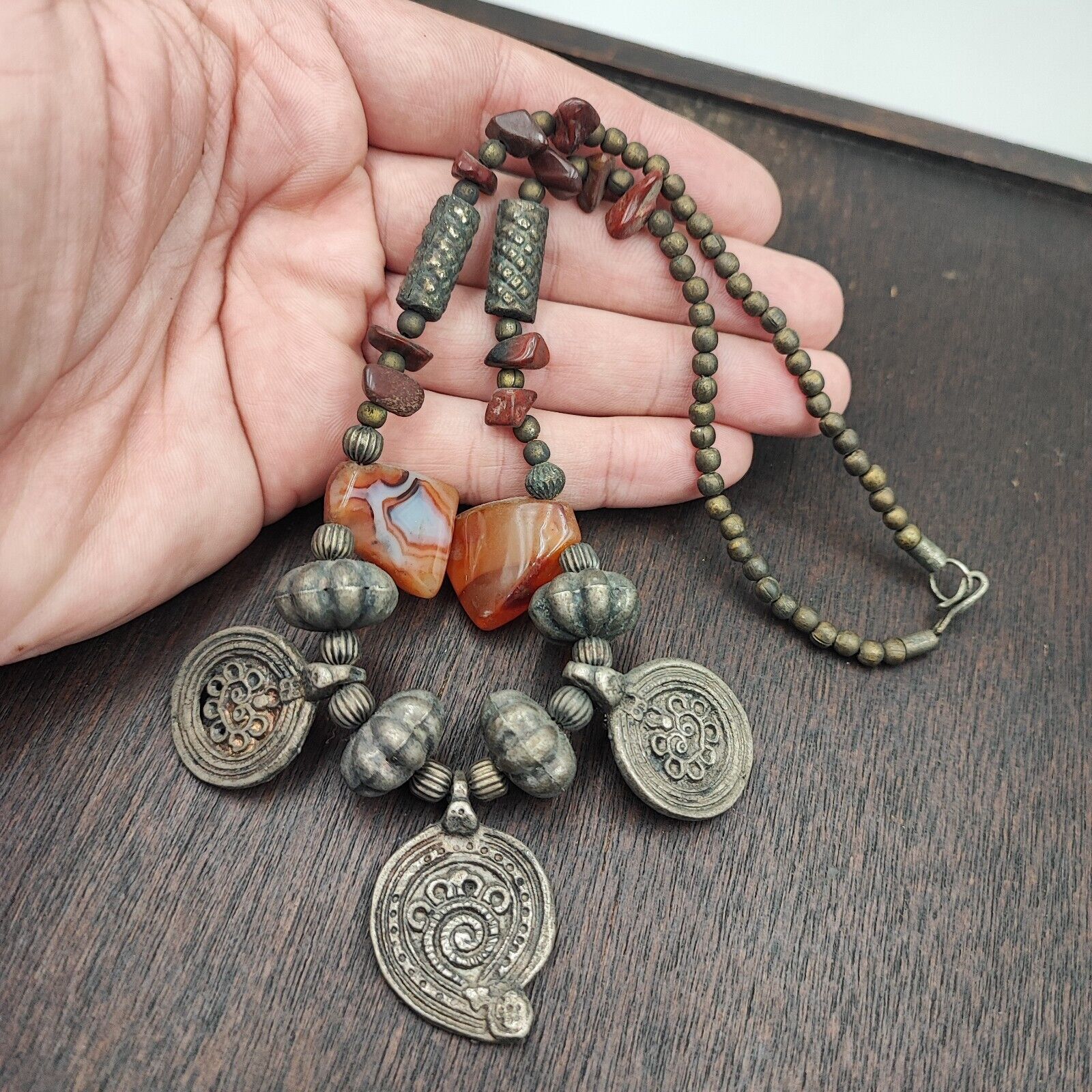Beautiful Rusted Tibetan Silver Nepalese Stone Antique Jewelry Necklace N45