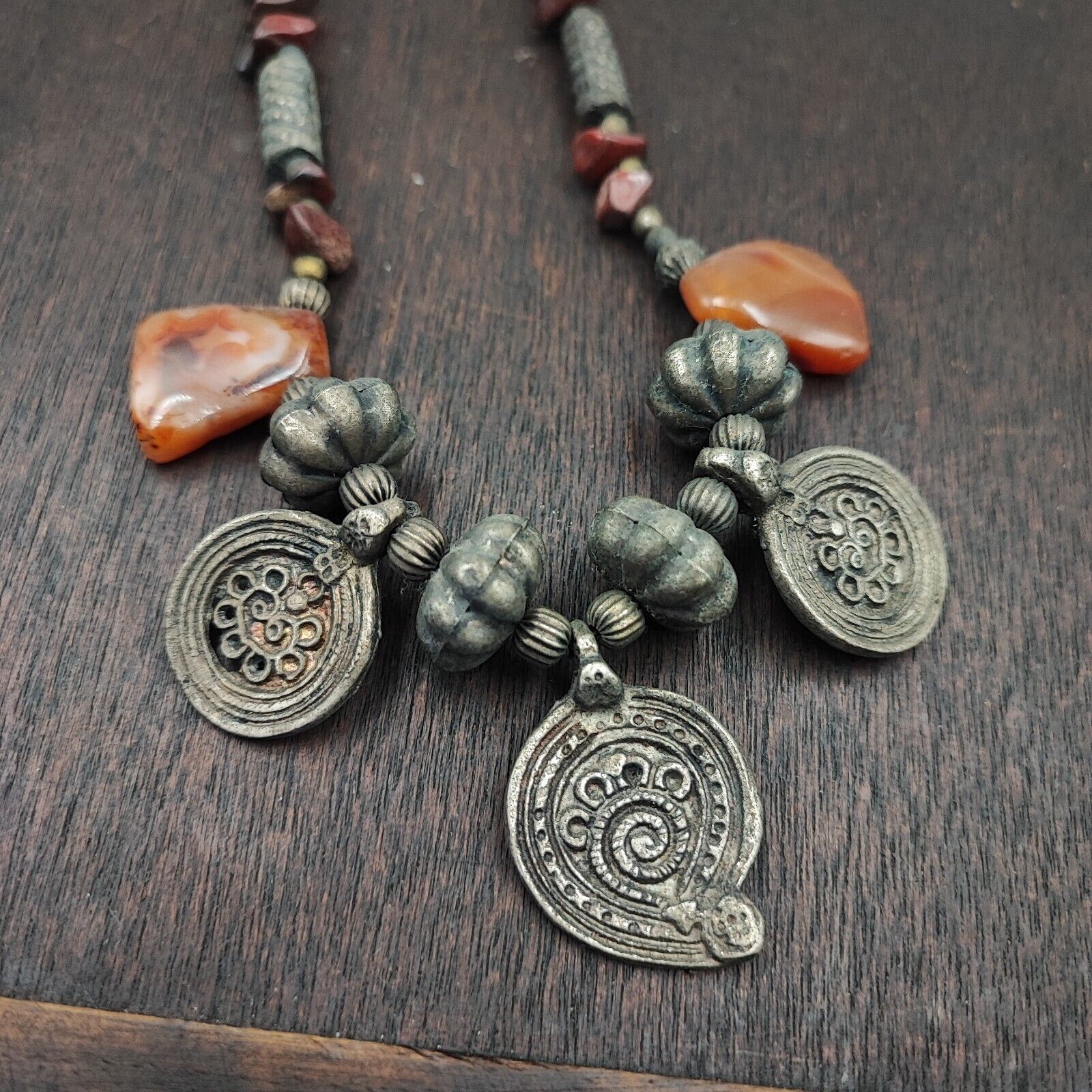 Beautiful Rusted Tibetan Silver Nepalese Stone Antique Jewelry Necklace N45