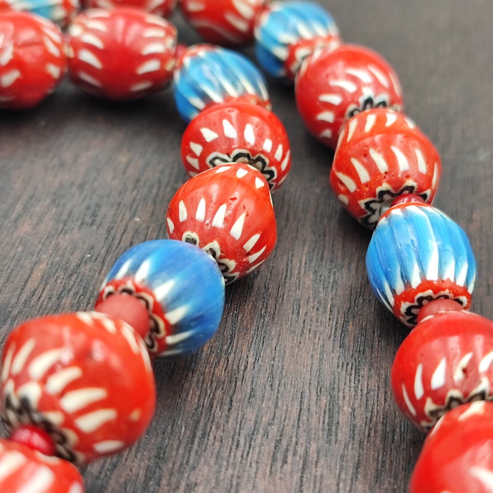 Vintage Venetian WhiteHeart and Chevron Beads Long Strand Necklace