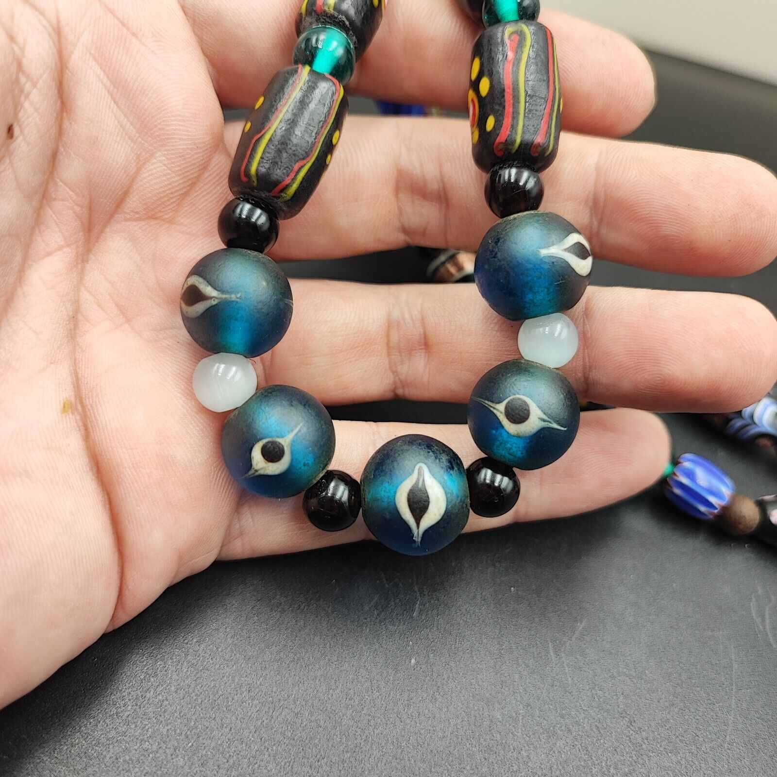 Stunning Vintage Venetian Style Chevron Feather Glass Beads MIX3