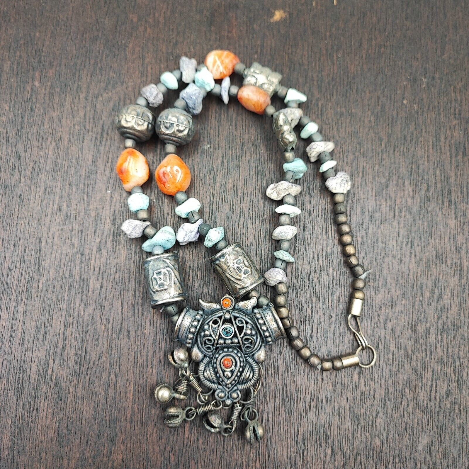 Beautiful Rusted Tibetan Silver Nepalese Stone Antique Jewelry Necklace