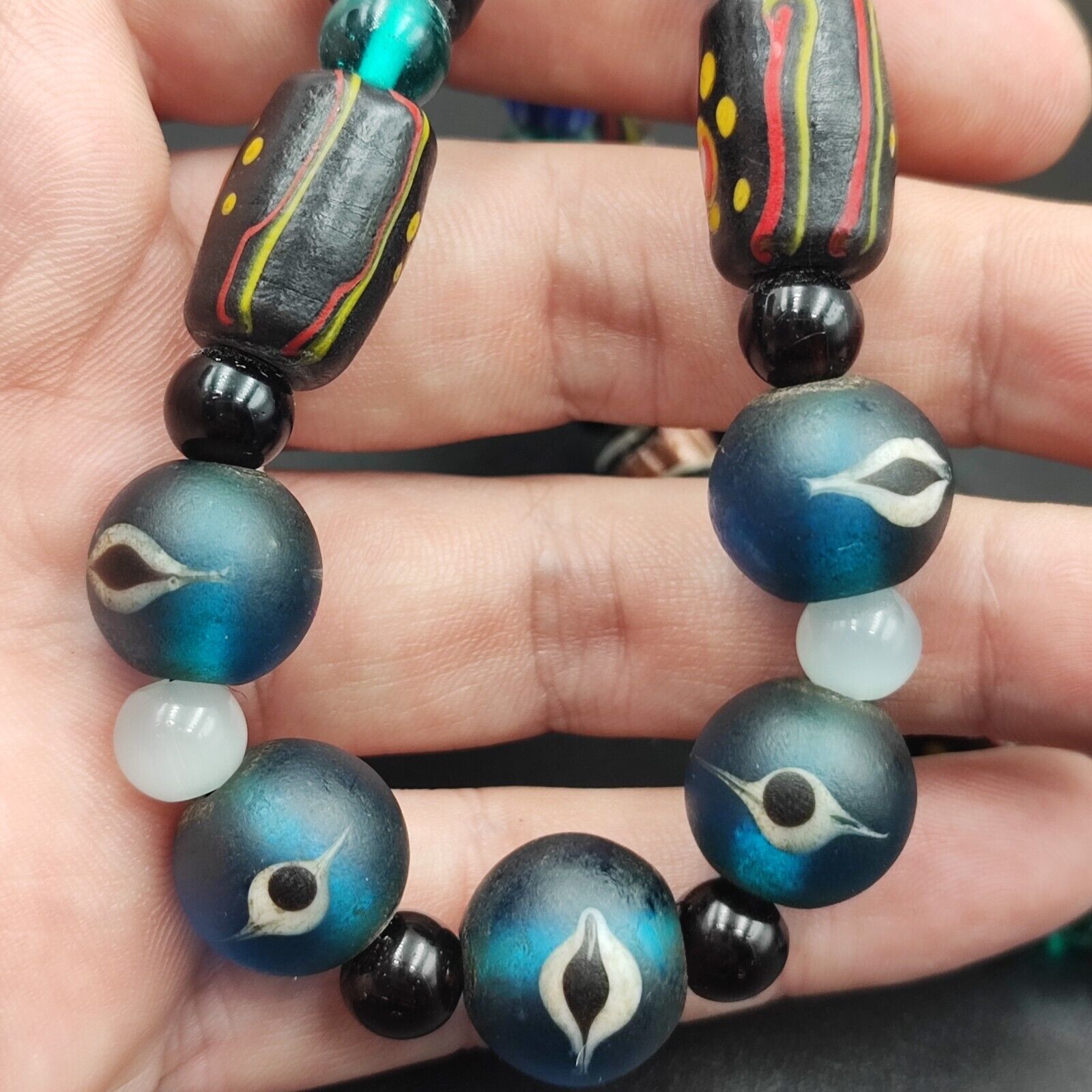Stunning Vintage Venetian Style Chevron Feather Glass Beads MIX3