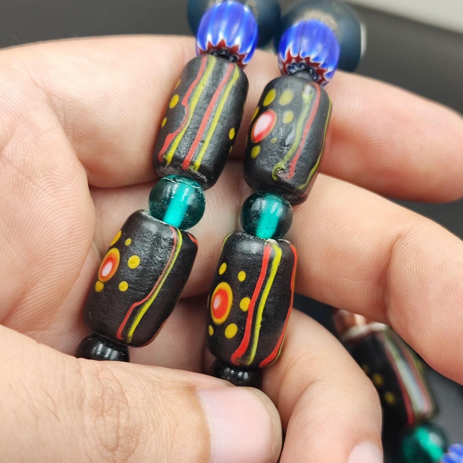Stunning Vintage Venetian Style Chevron Feather Glass Beads MIX3