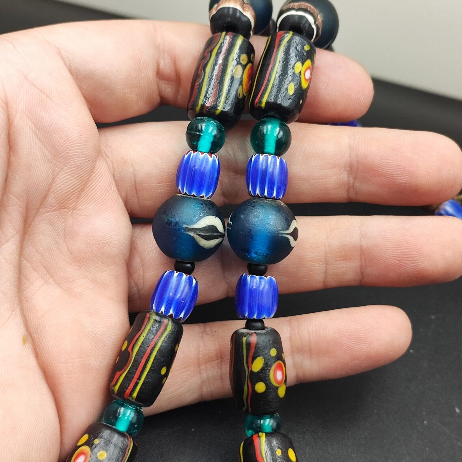 Stunning Vintage Venetian Style Chevron Feather Glass Beads MIX3