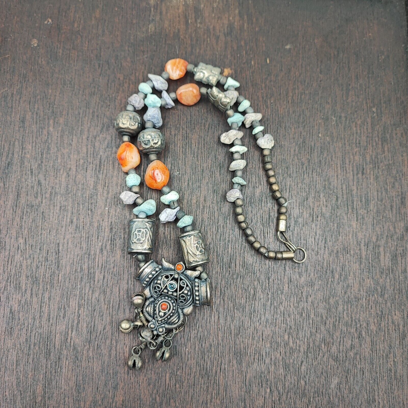 Beautiful Rusted Tibetan Silver Nepalese Stone Antique Jewelry Necklace