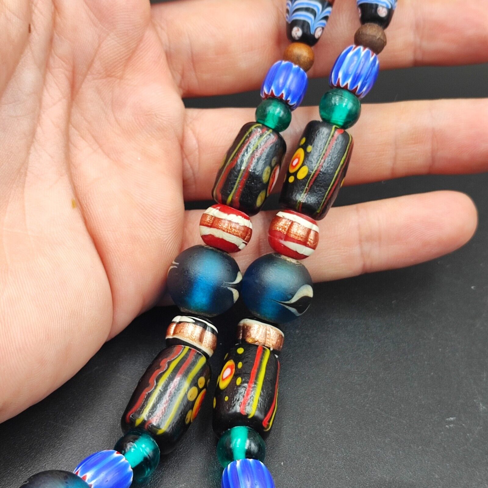 Stunning Vintage Venetian Style Chevron Feather Glass Beads MIX3