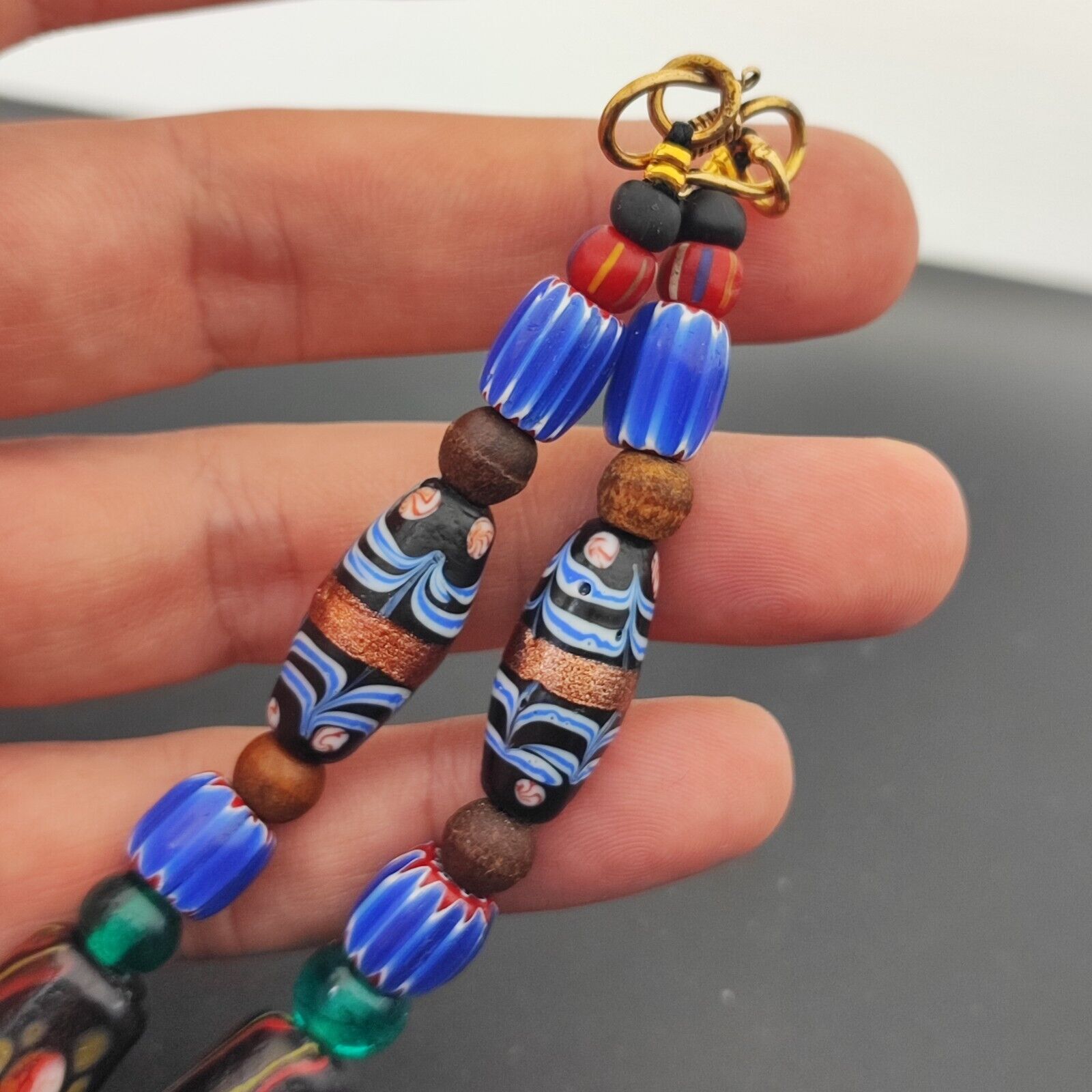 Stunning Vintage Venetian Style Chevron Feather Glass Beads MIX3