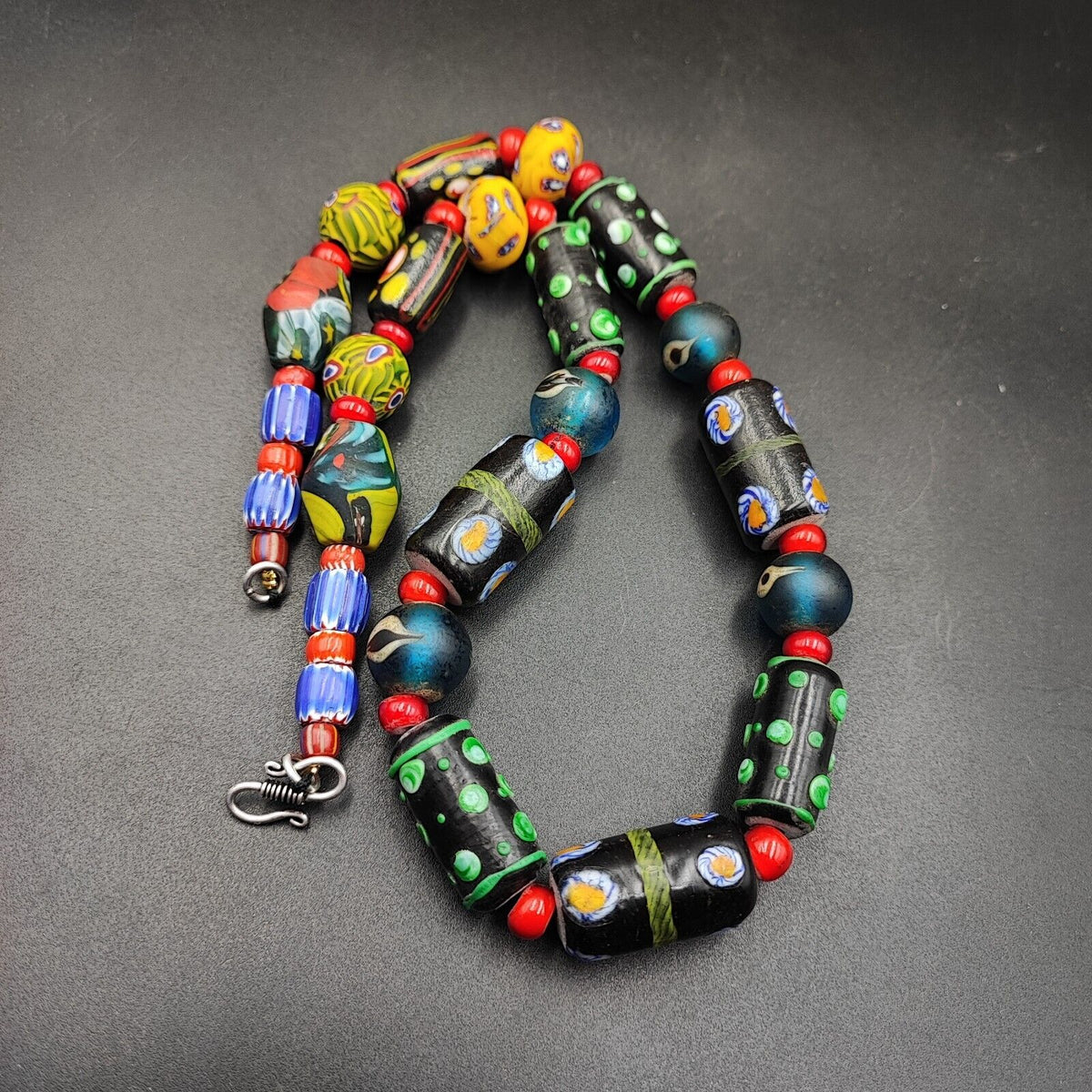 Vintage Venetian African Style Chevron Eye Glass Beads Necklace MIX1