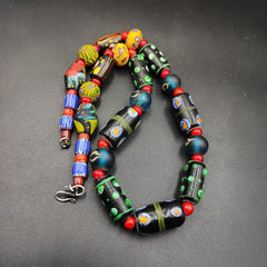 Vintage Venetian African Style Chevron Eye Glass Beads Necklace MIX1