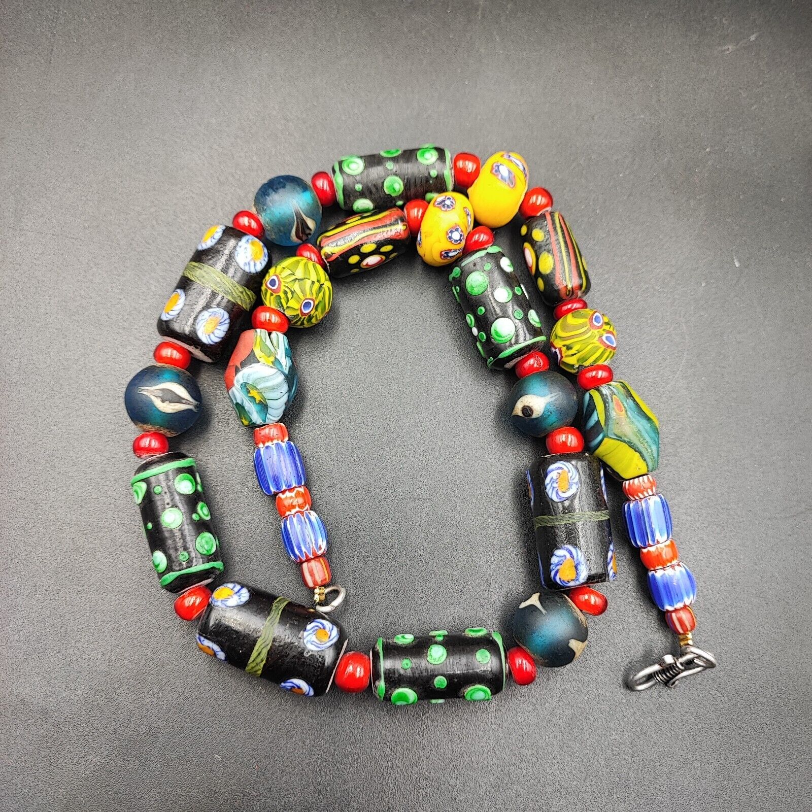 Vintage Venetian African Style Chevron Eye Glass Beads Necklace MIX1