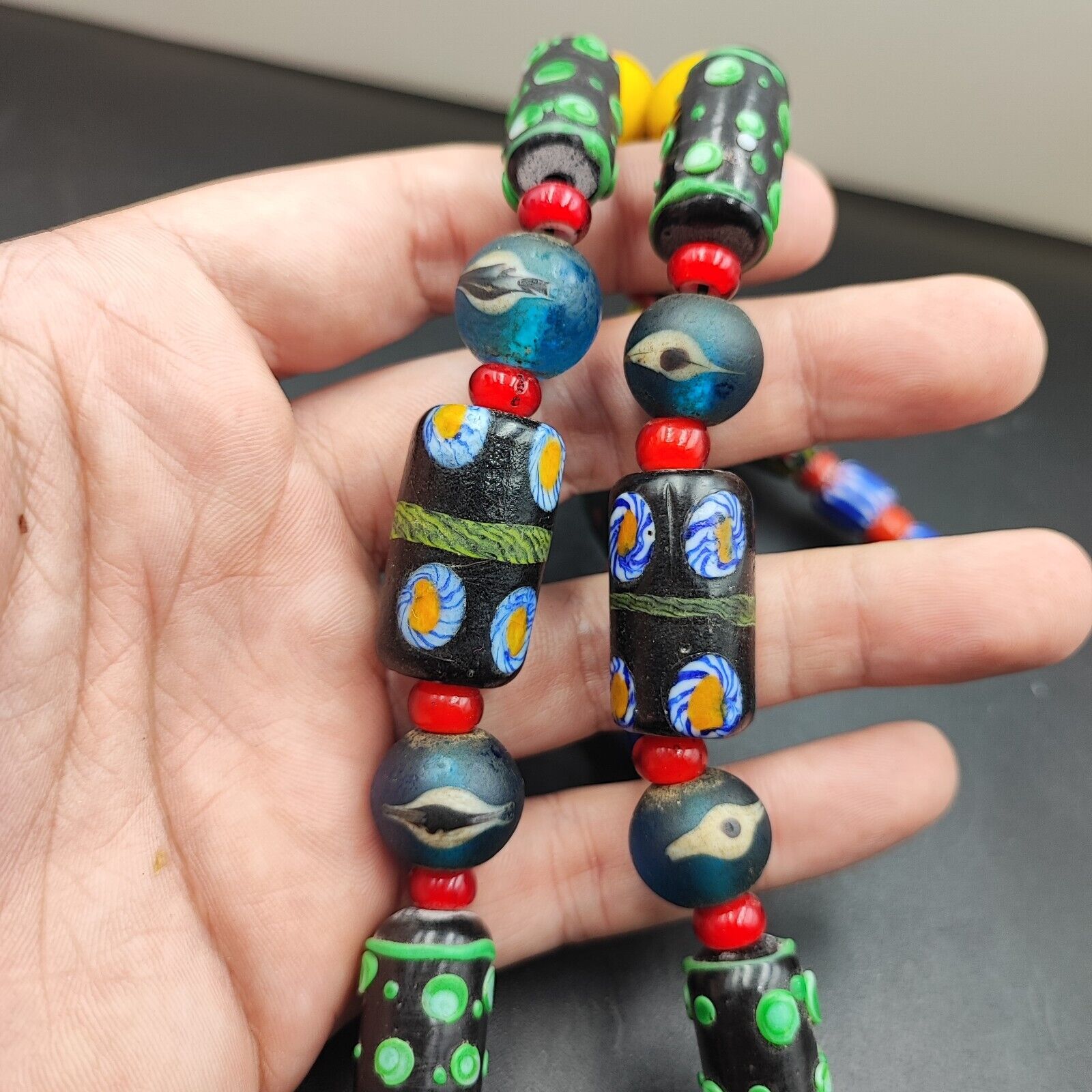 Vintage Venetian African Style Chevron Eye Glass Beads Necklace MIX1
