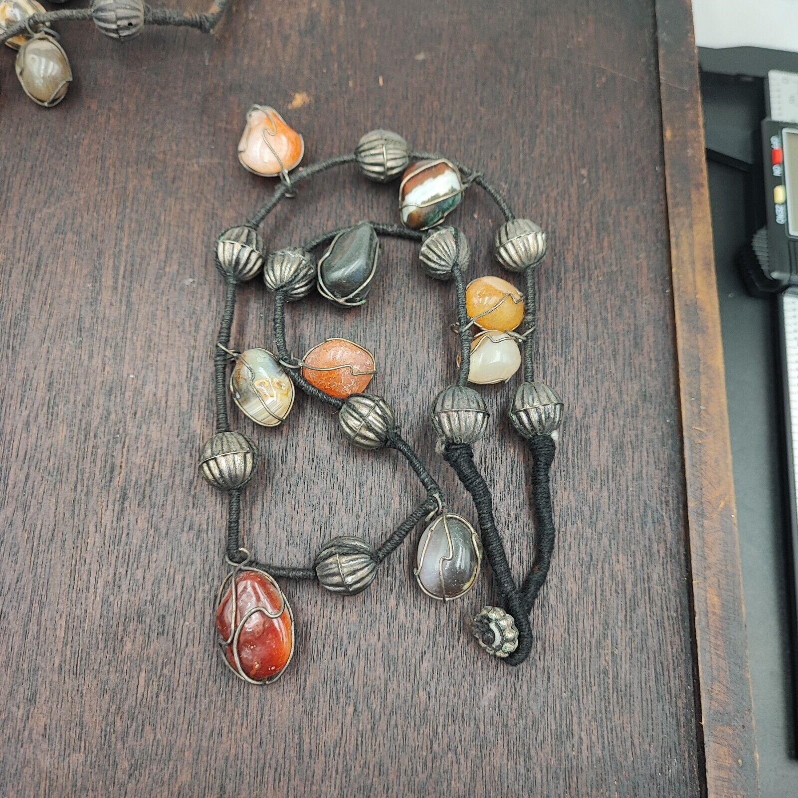 Lot 3 Rusted Tibetan Silver Nepalese Agate Stone Antique Jewelry Necklace N46