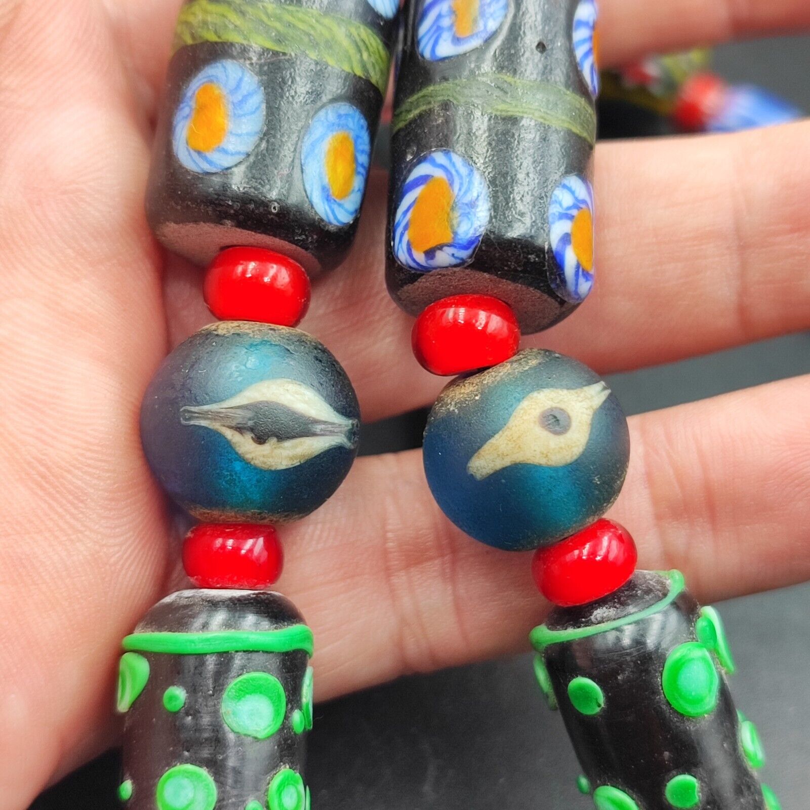 Vintage Venetian African Style Chevron Eye Glass Beads Necklace MIX1