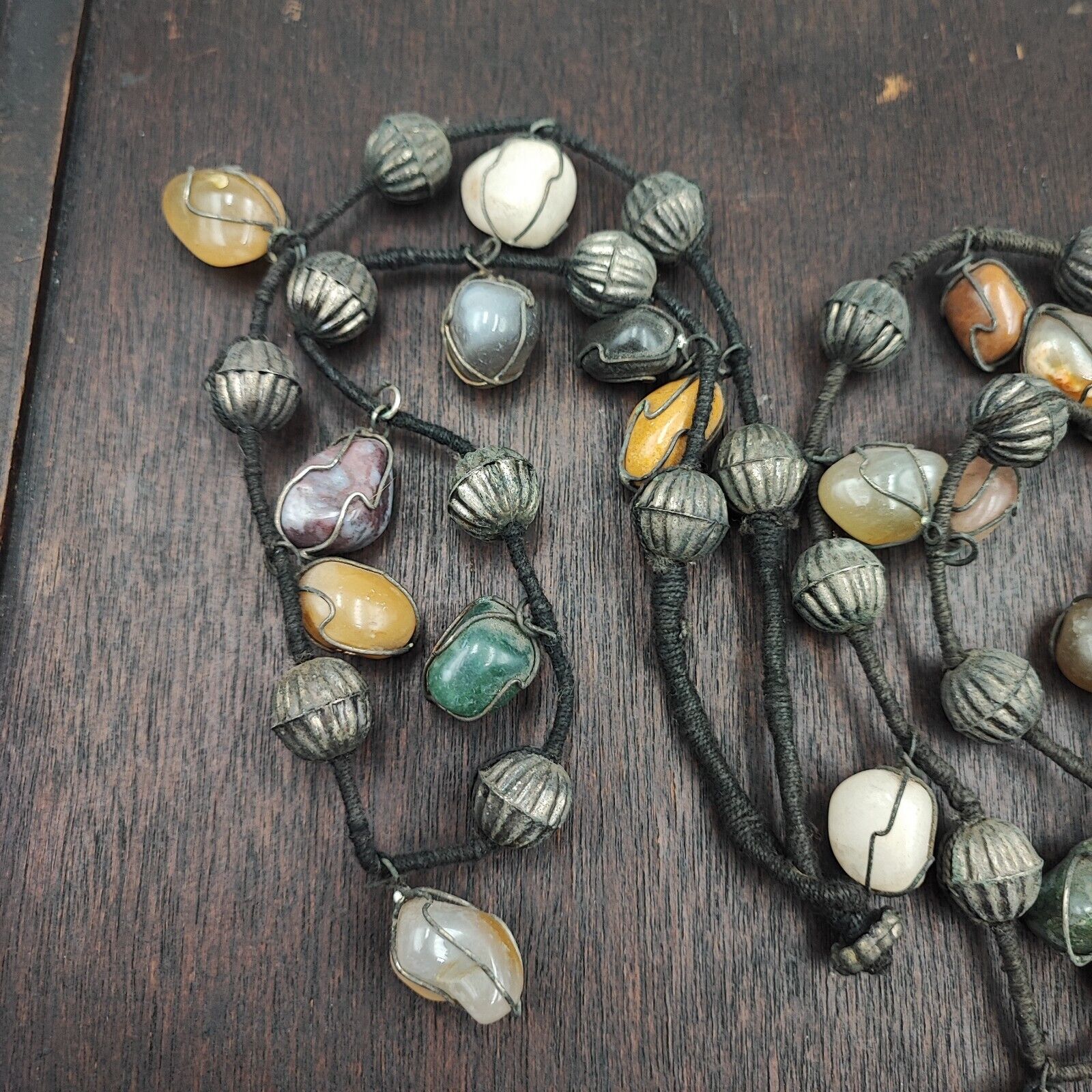 Lot 3 Rusted Tibetan Silver Nepalese Agate Stone Antique Jewelry Necklace N46