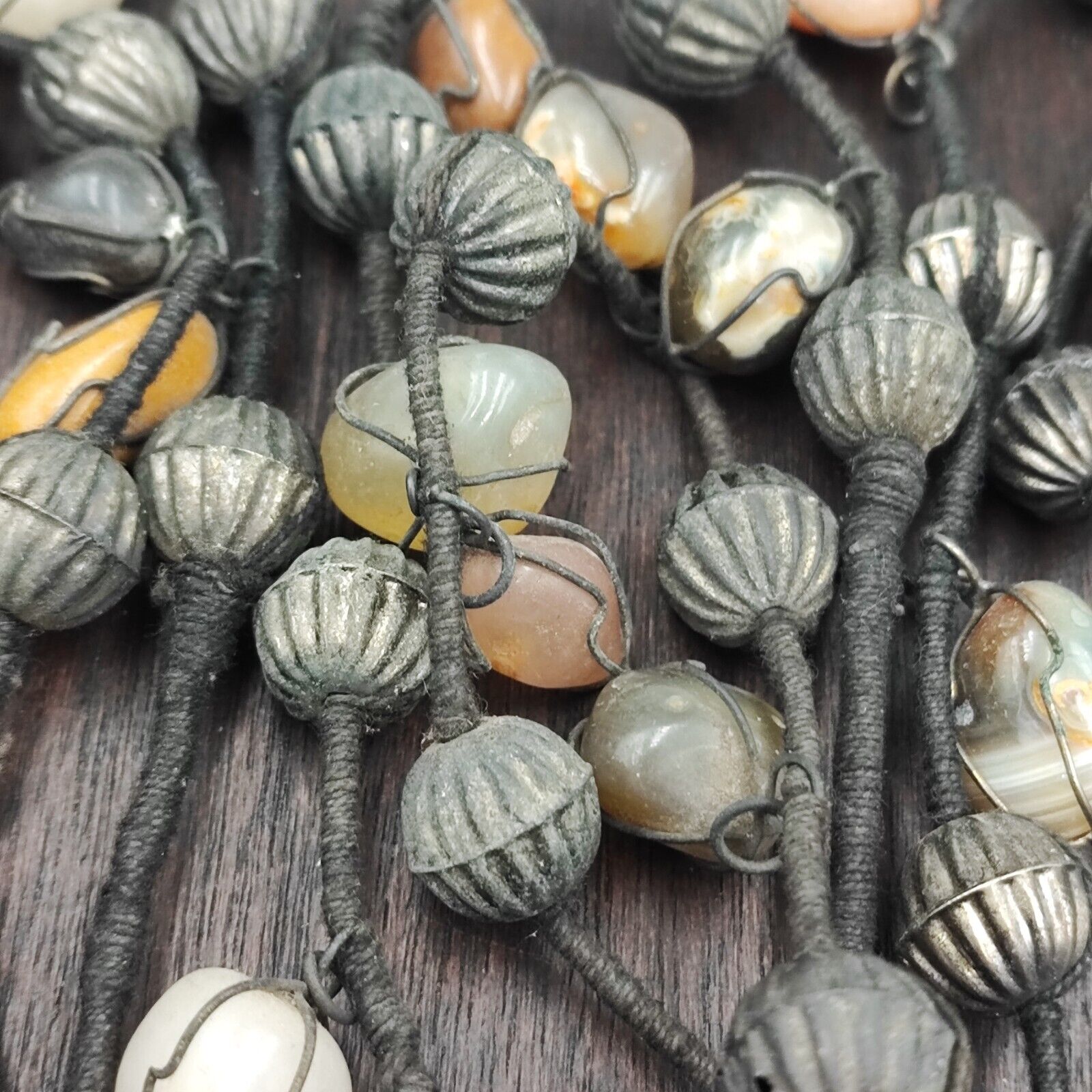 Lot 3 Rusted Tibetan Silver Nepalese Agate Stone Antique Jewelry Necklace N46