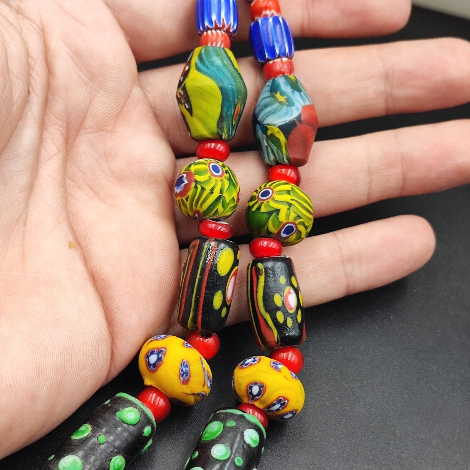Vintage Venetian African Style Chevron Eye Glass Beads Necklace MIX1