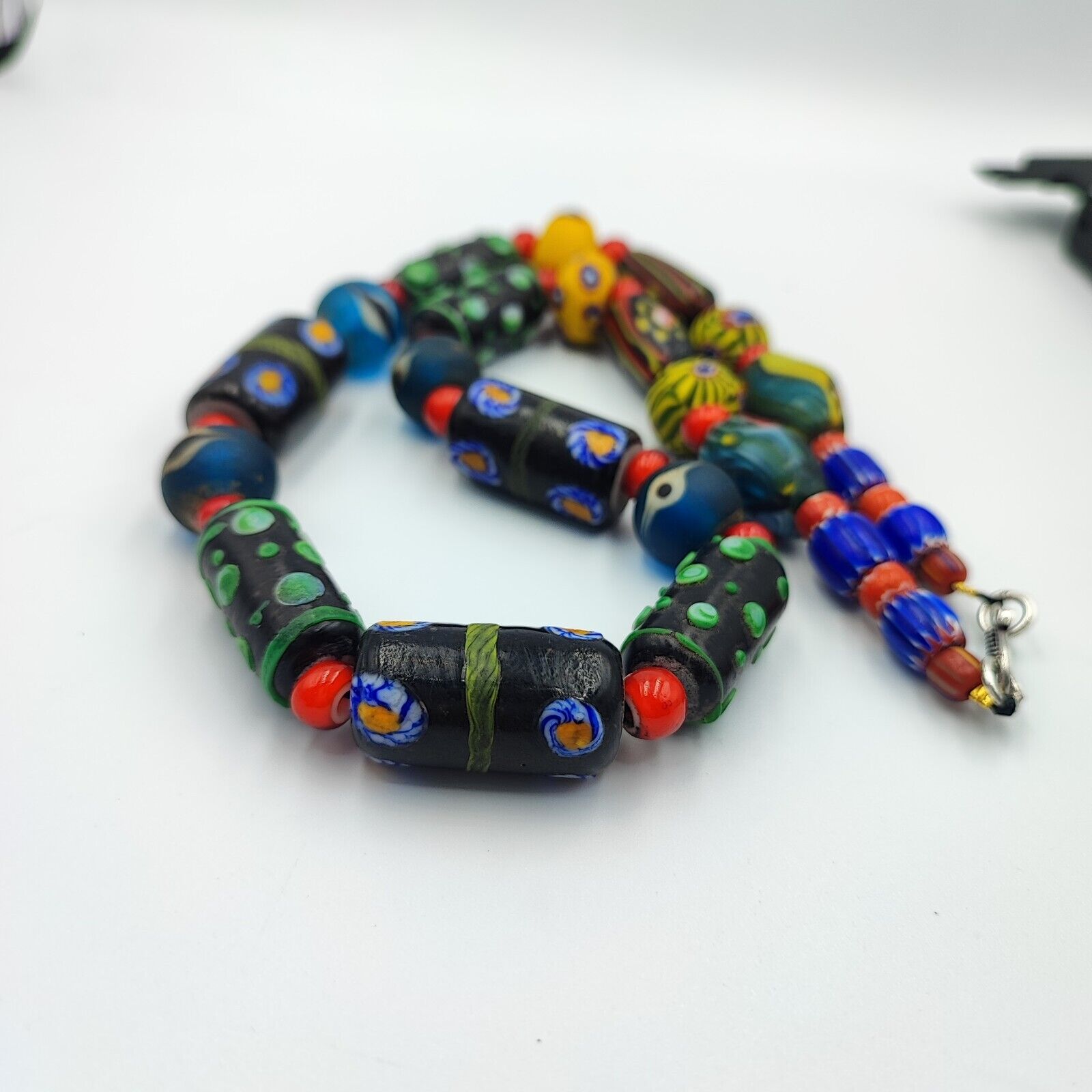 Vintage Venetian African Style Chevron Eye Glass Beads Necklace MIX1