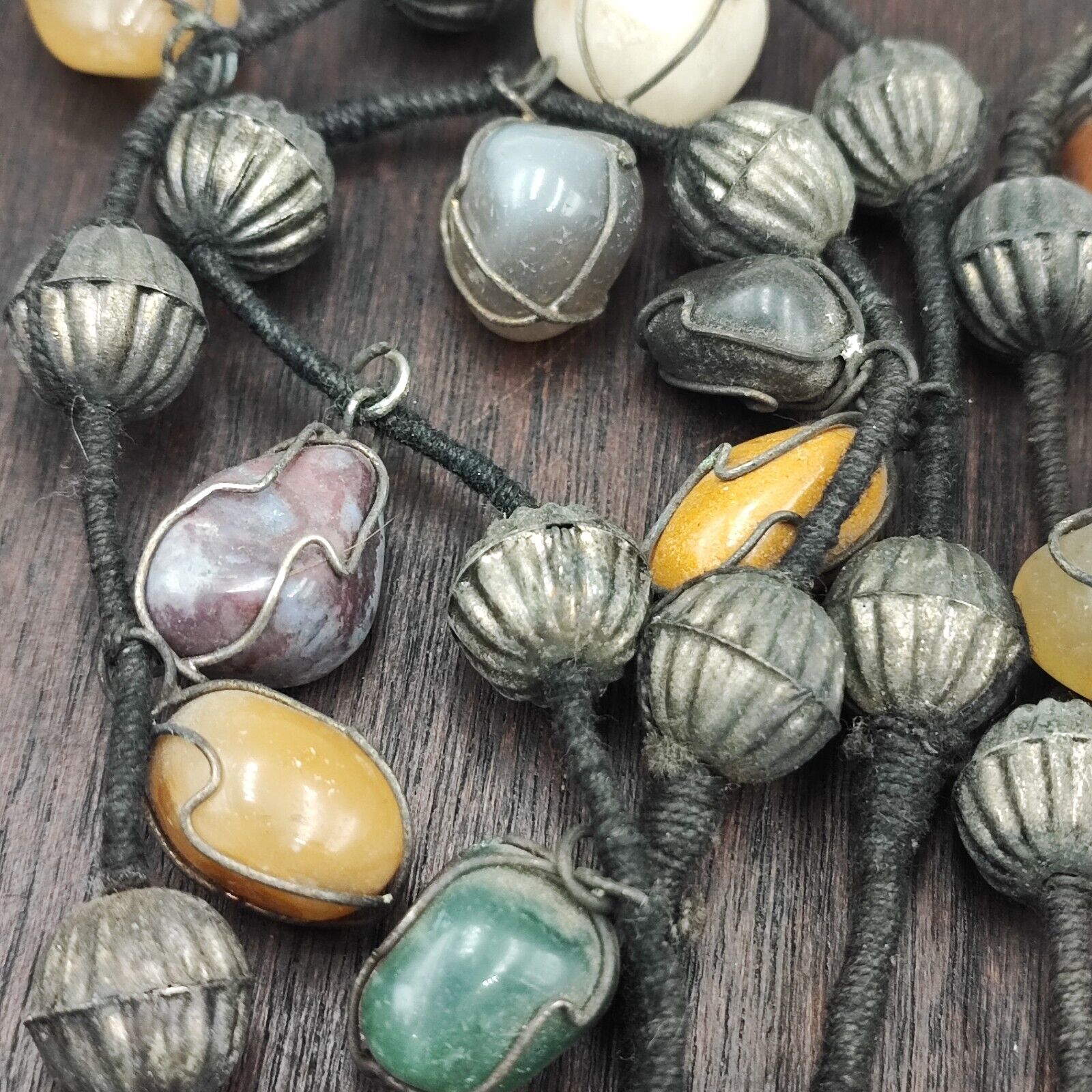 Lot 3 Rusted Tibetan Silver Nepalese Agate Stone Antique Jewelry Necklace N46