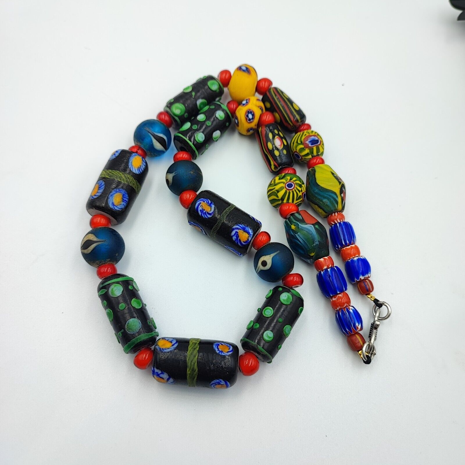 Vintage Venetian African Style Chevron Eye Glass Beads Necklace MIX1