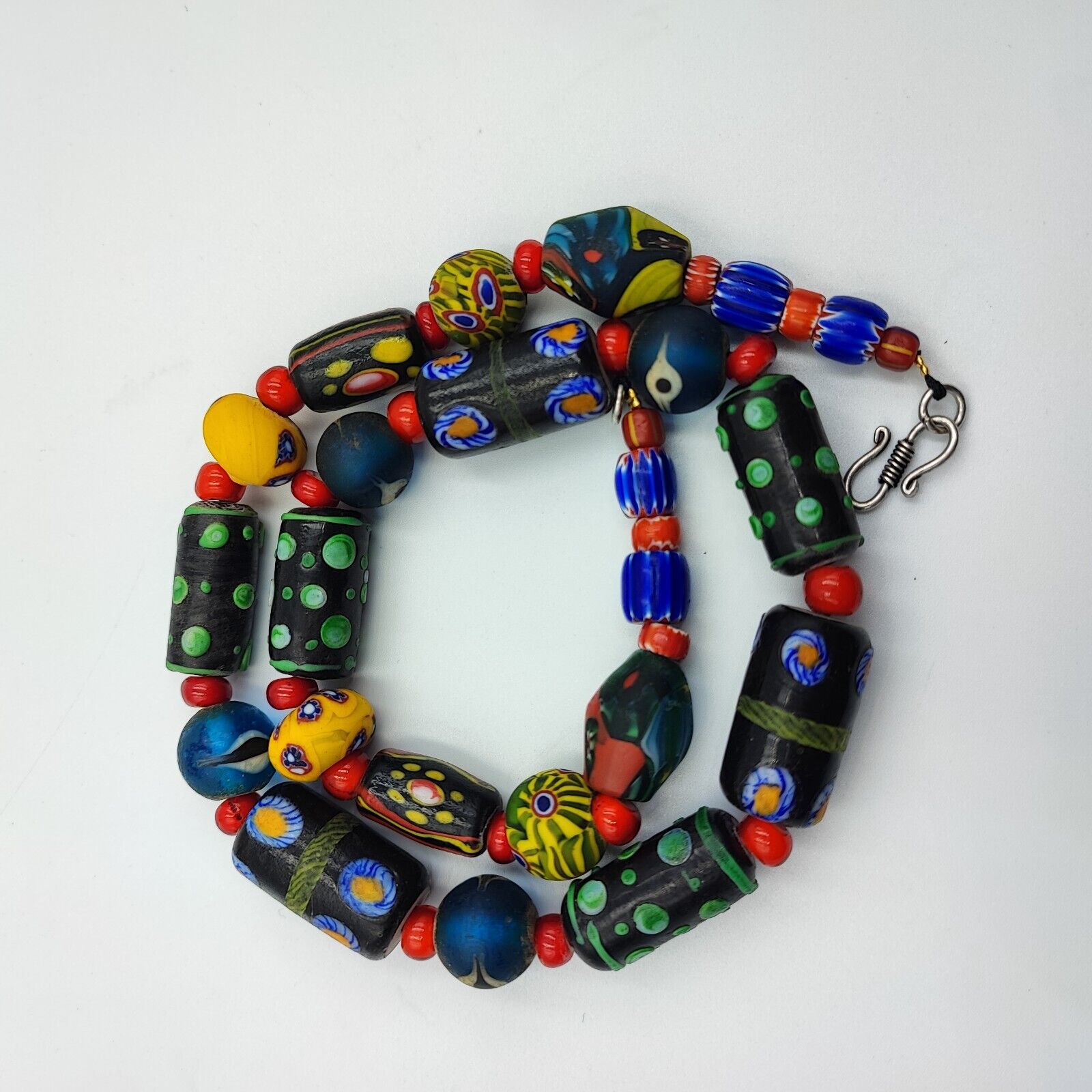 Vintage Venetian African Style Chevron Eye Glass Beads Necklace MIX1
