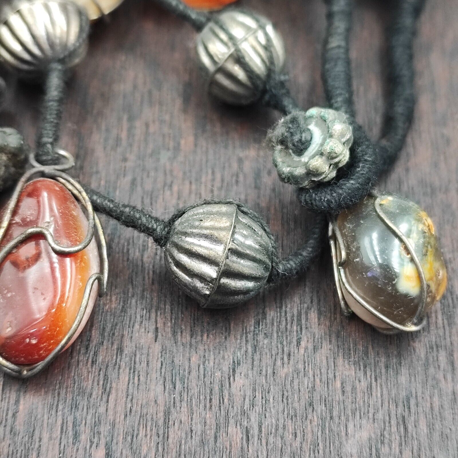 Lot 3 Rusted Tibetan Silver Nepalese Agate Stone Antique Jewelry Necklace N46
