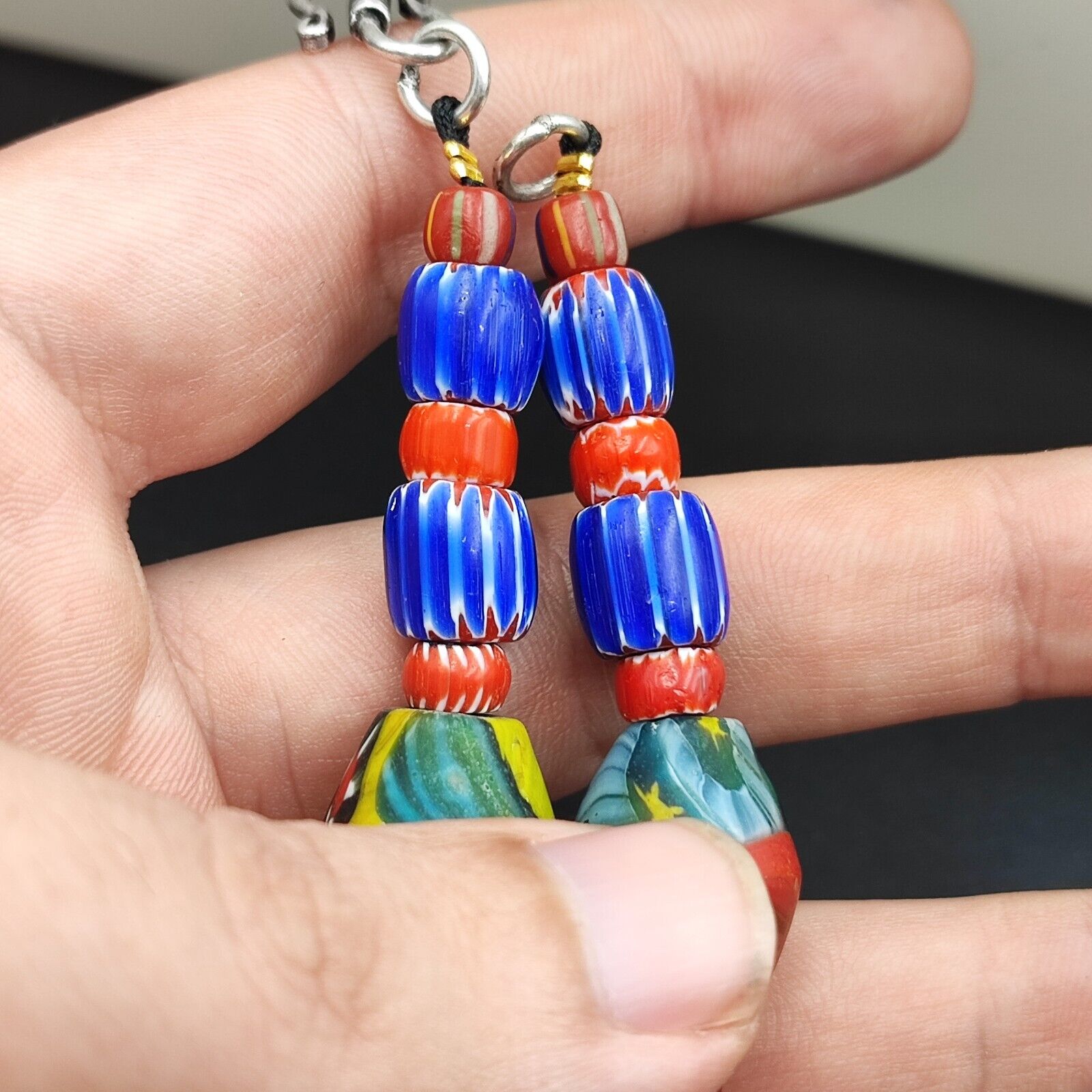 Vintage Venetian African Style Chevron Eye Glass Beads Necklace MIX1