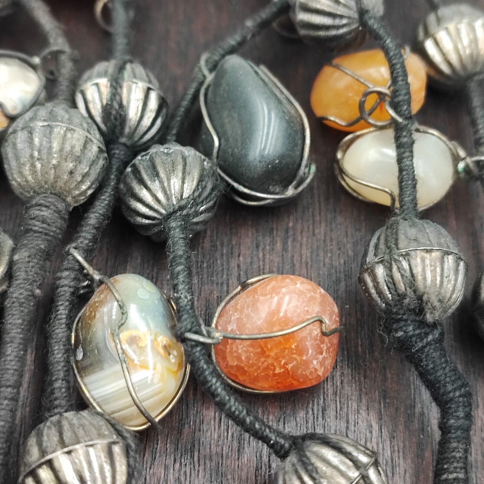 Lot 3 Rusted Tibetan Silver Nepalese Agate Stone Antique Jewelry Necklace N46