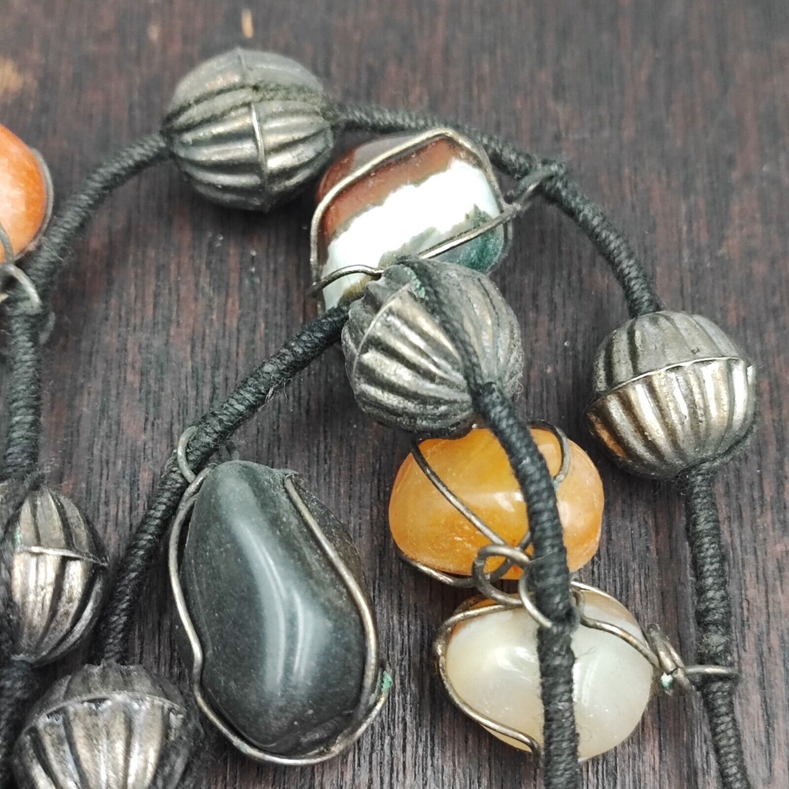 Lot 3 Rusted Tibetan Silver Nepalese Agate Stone Antique Jewelry Necklace N46