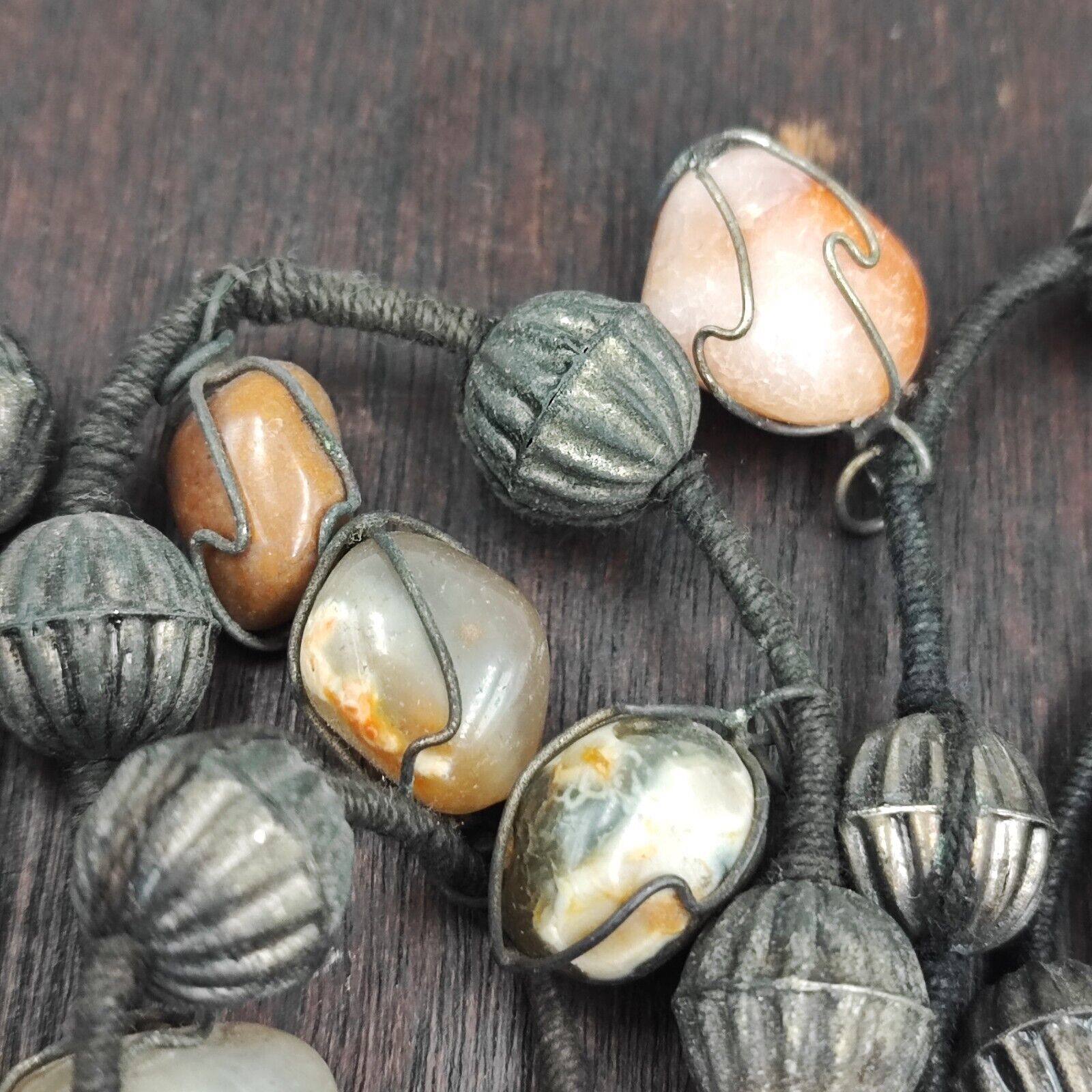 Lot 3 Rusted Tibetan Silver Nepalese Agate Stone Antique Jewelry Necklace N46