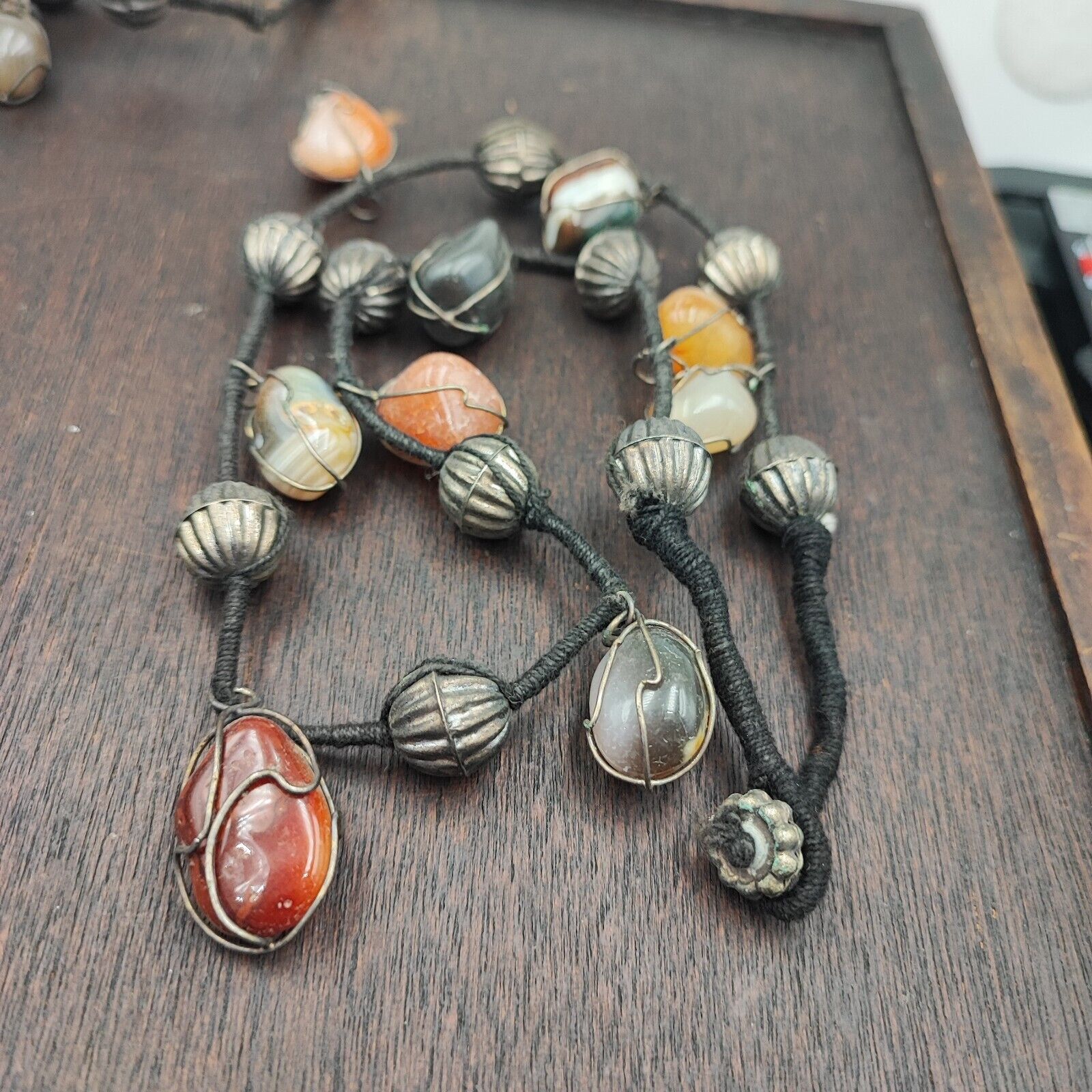 Lot 3 Rusted Tibetan Silver Nepalese Agate Stone Antique Jewelry Necklace N46