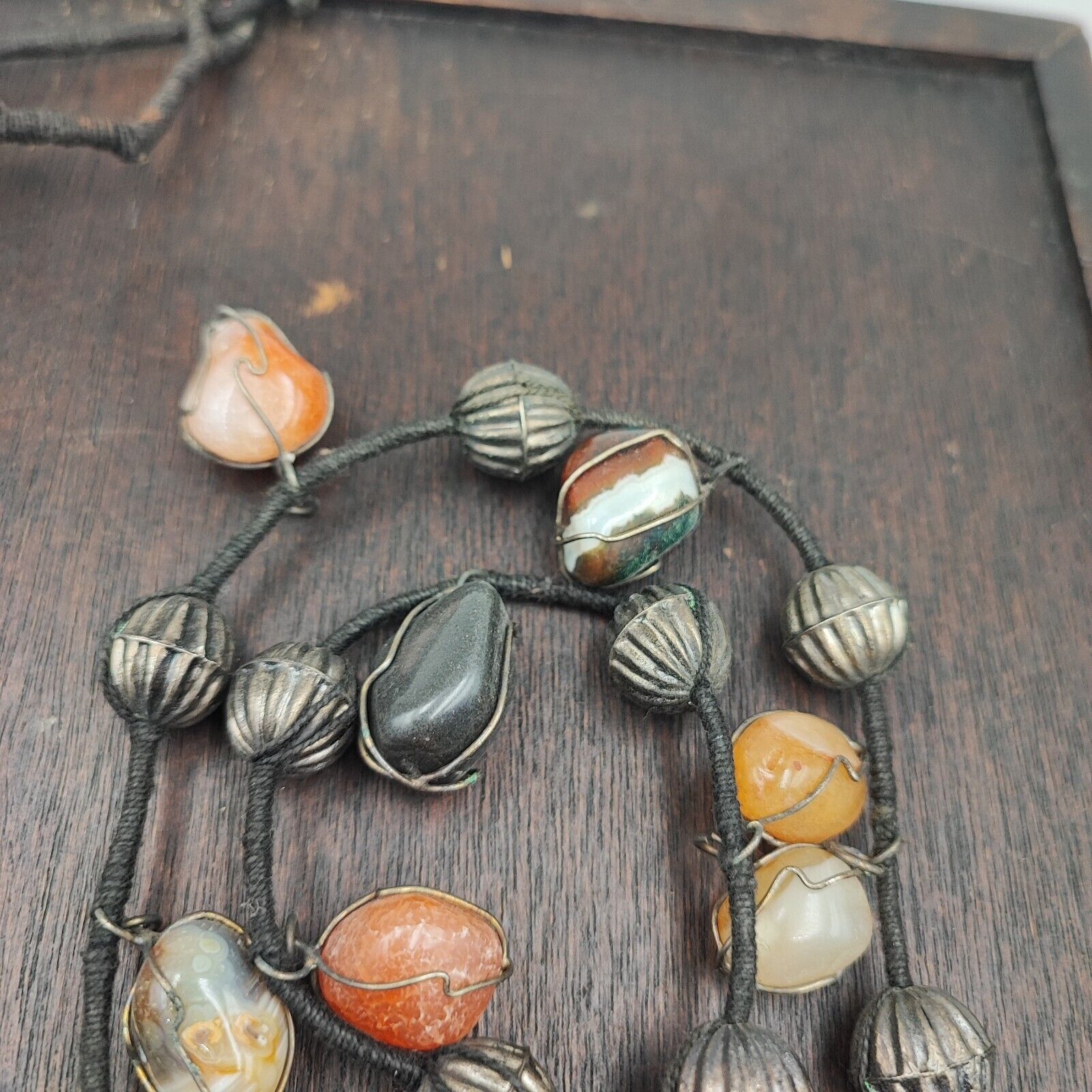 Lot 3 Rusted Tibetan Silver Nepalese Agate Stone Antique Jewelry Necklace N46